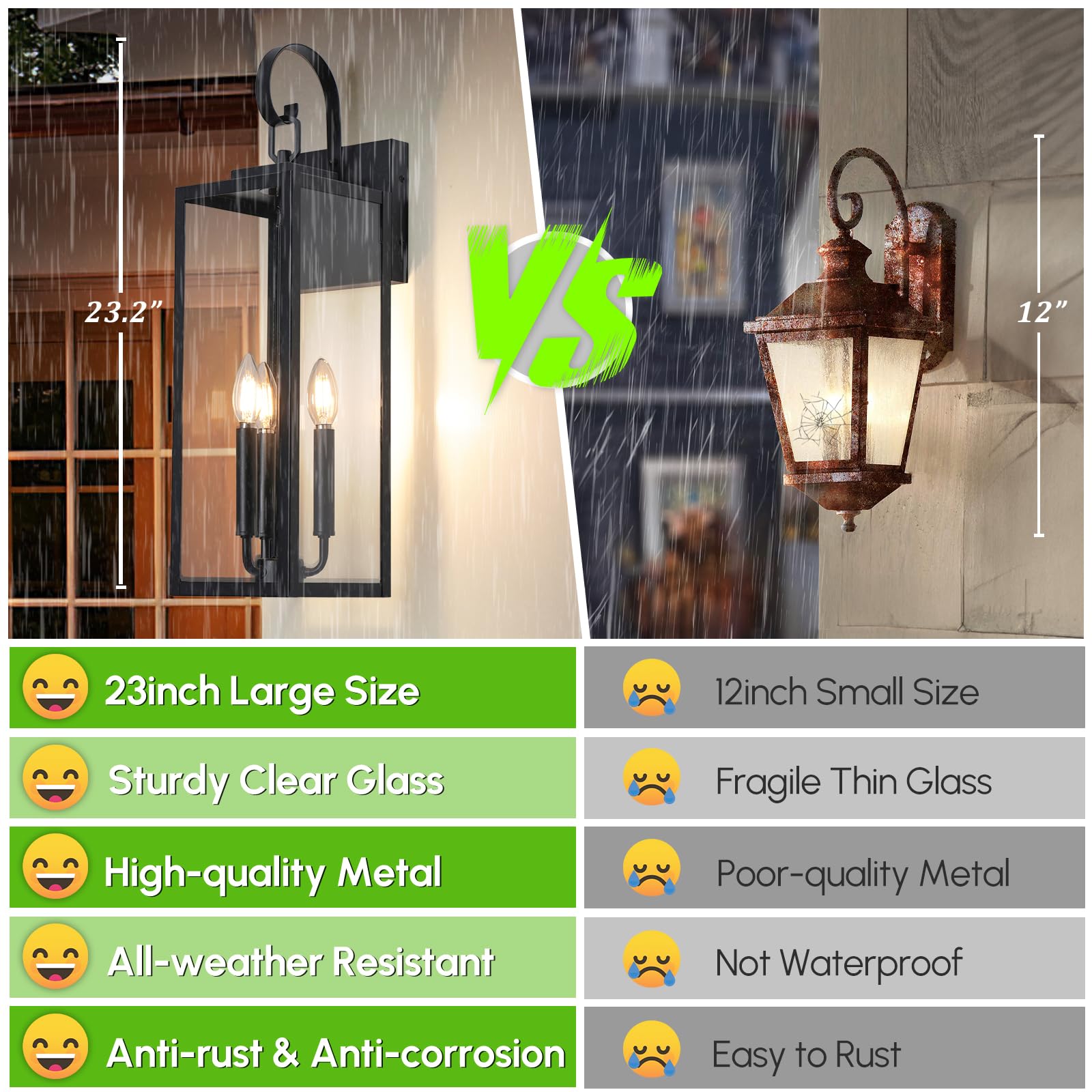 Beslowe 23'' Outdoor Wall Light Fixture, 3-Light Extra Large Exterior Lighting Fixture Wall Mount, Waterproof Porch Light Outdoo