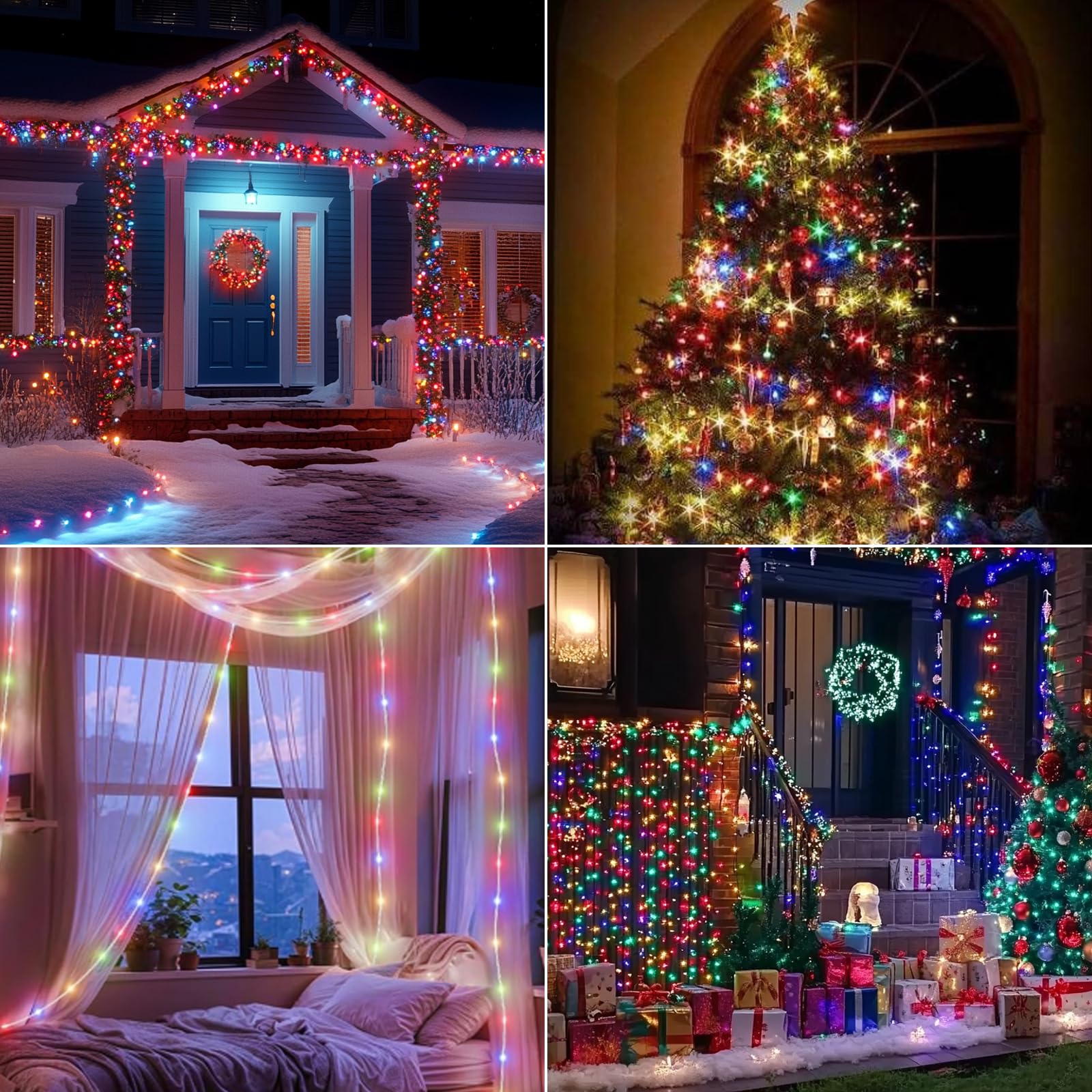 Outdoor Christmas Lights, 600Led 206Ft Waterproof Plug In Twinkle Fairy Lights, 8 Modes Led, Timing & Memory Functions, For Back