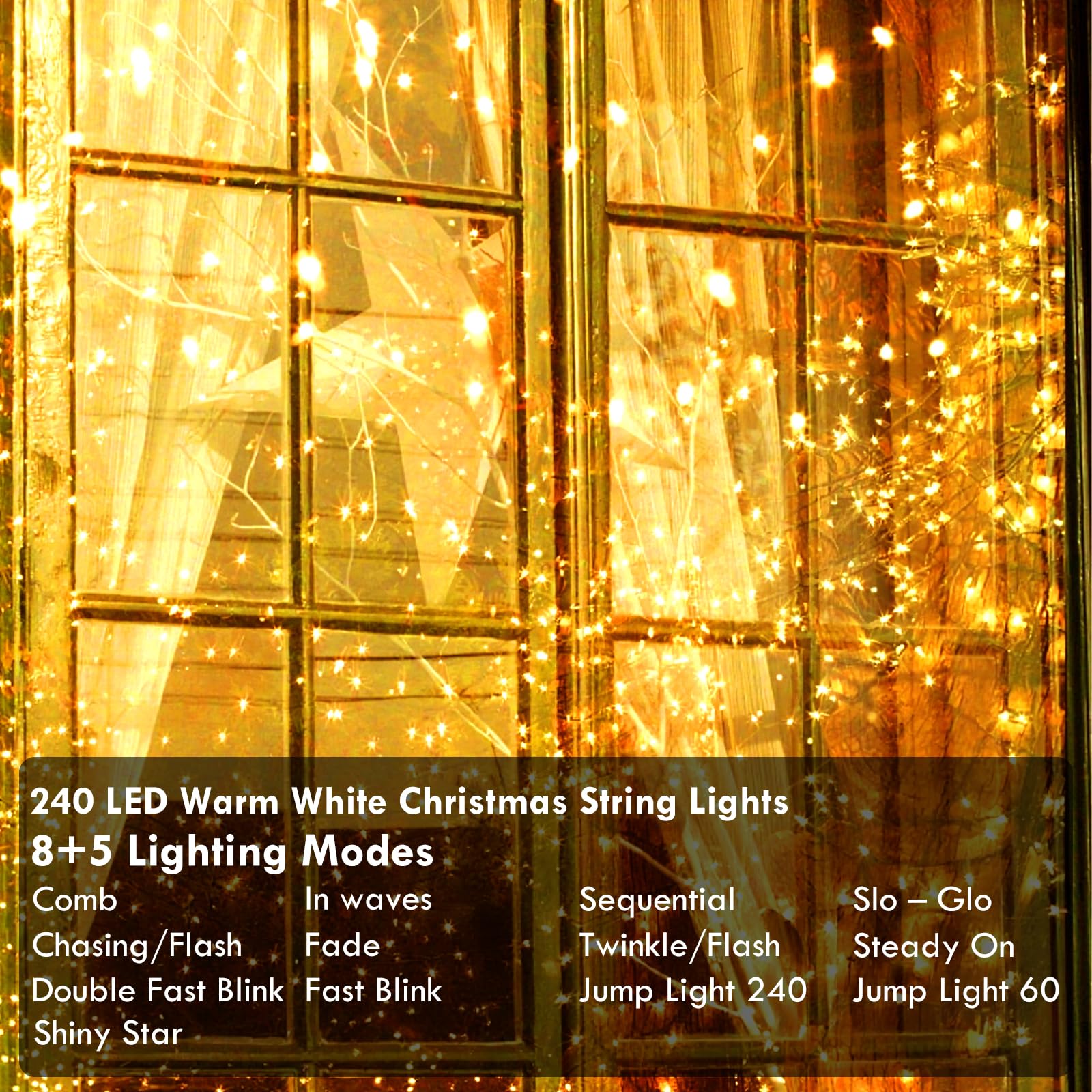 KAQ 480LED Connectable String Lights, Warm White, 240LED 2PK, Clear Wire, Model GP-SW290DC0209-IP44, Indoor Outdoor Decor