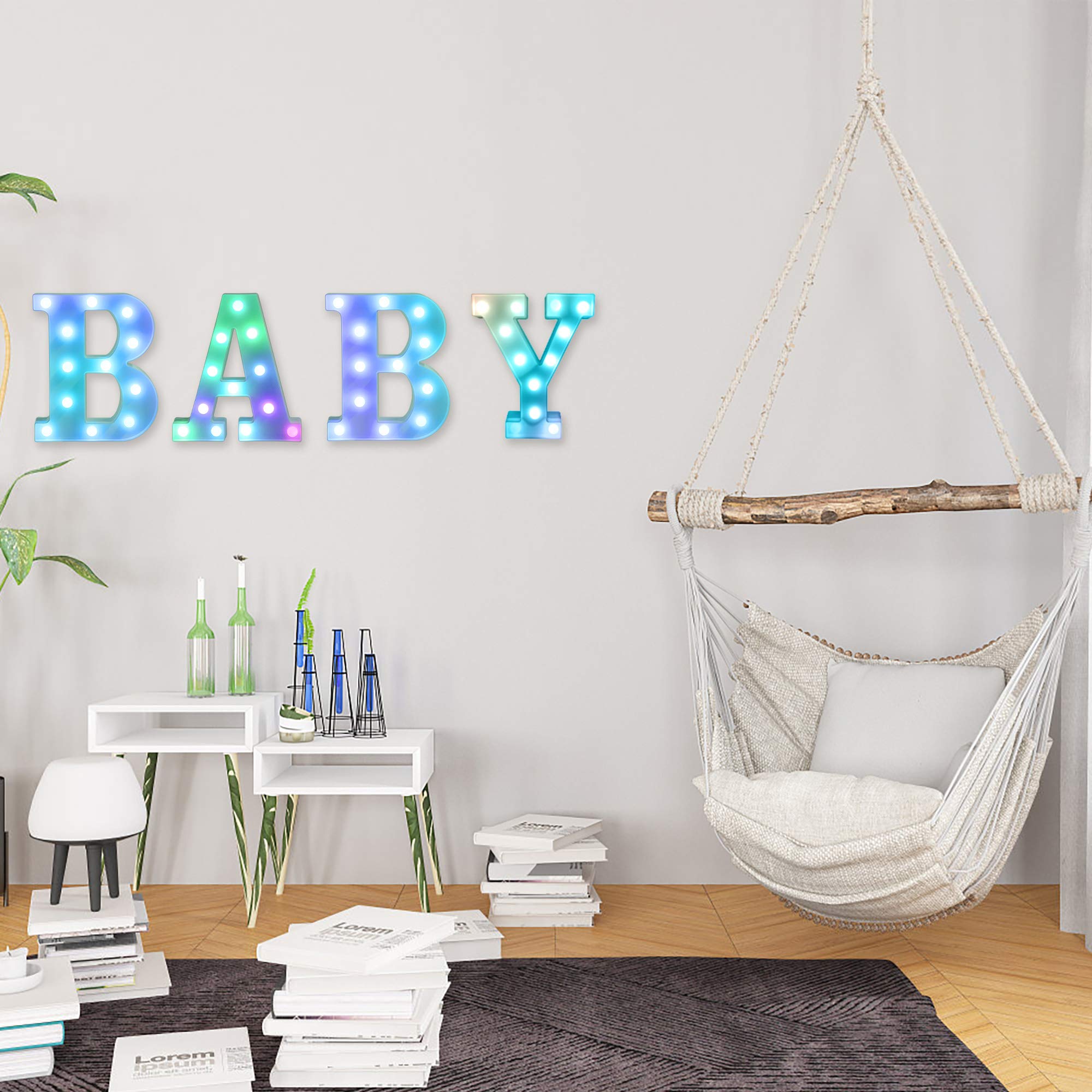 Foaky Colorful Led Letter Lights With Remote,Marquee Light Up Letters Sign For Night Light Wedding/Birthday Party Battery Powered Christmas Lamp Home Bar Decoration(U)