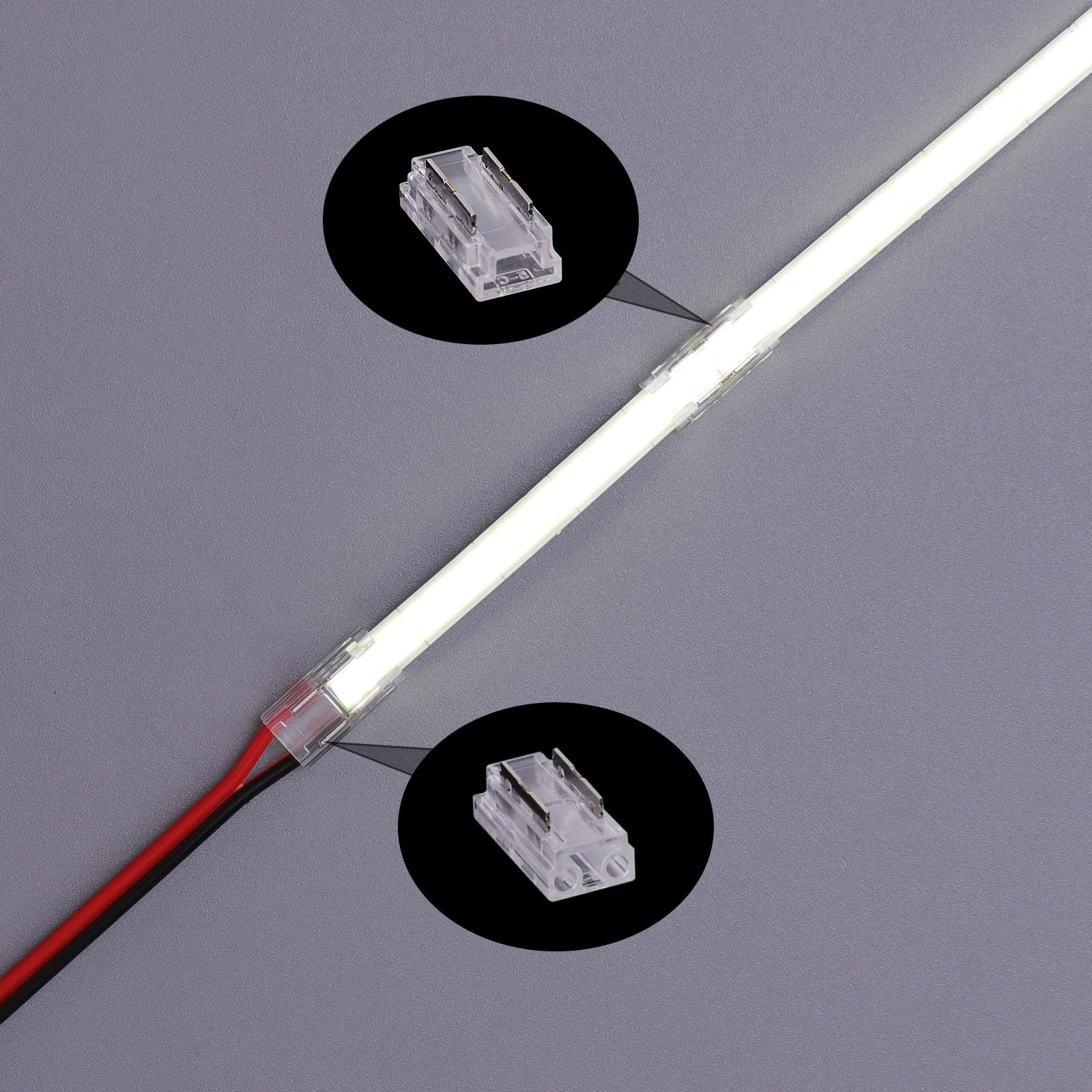 Topai 2 Pin 5Mm Cob Led Strip Connectors Transparent Solderless, 8 Pcs Strip To Strip, 22 Pcs Strip To Wire, 11 Pcs 22Awg 15Cm/5