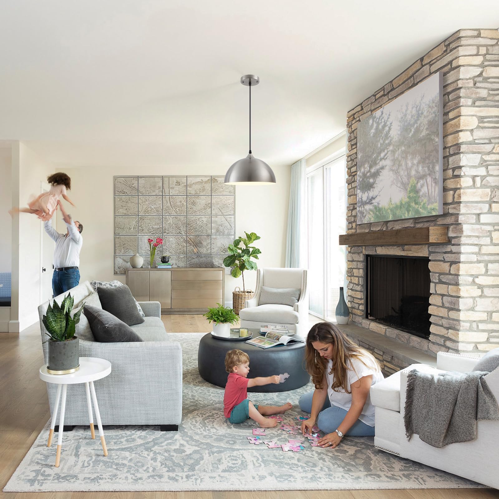 Sesiment Brushed Nickel Kitchen Pendant Light 11.8Inches 2 Packs,Farmhouse Pendant Light,Dome Pendant Light,Pendant Lights Kitch