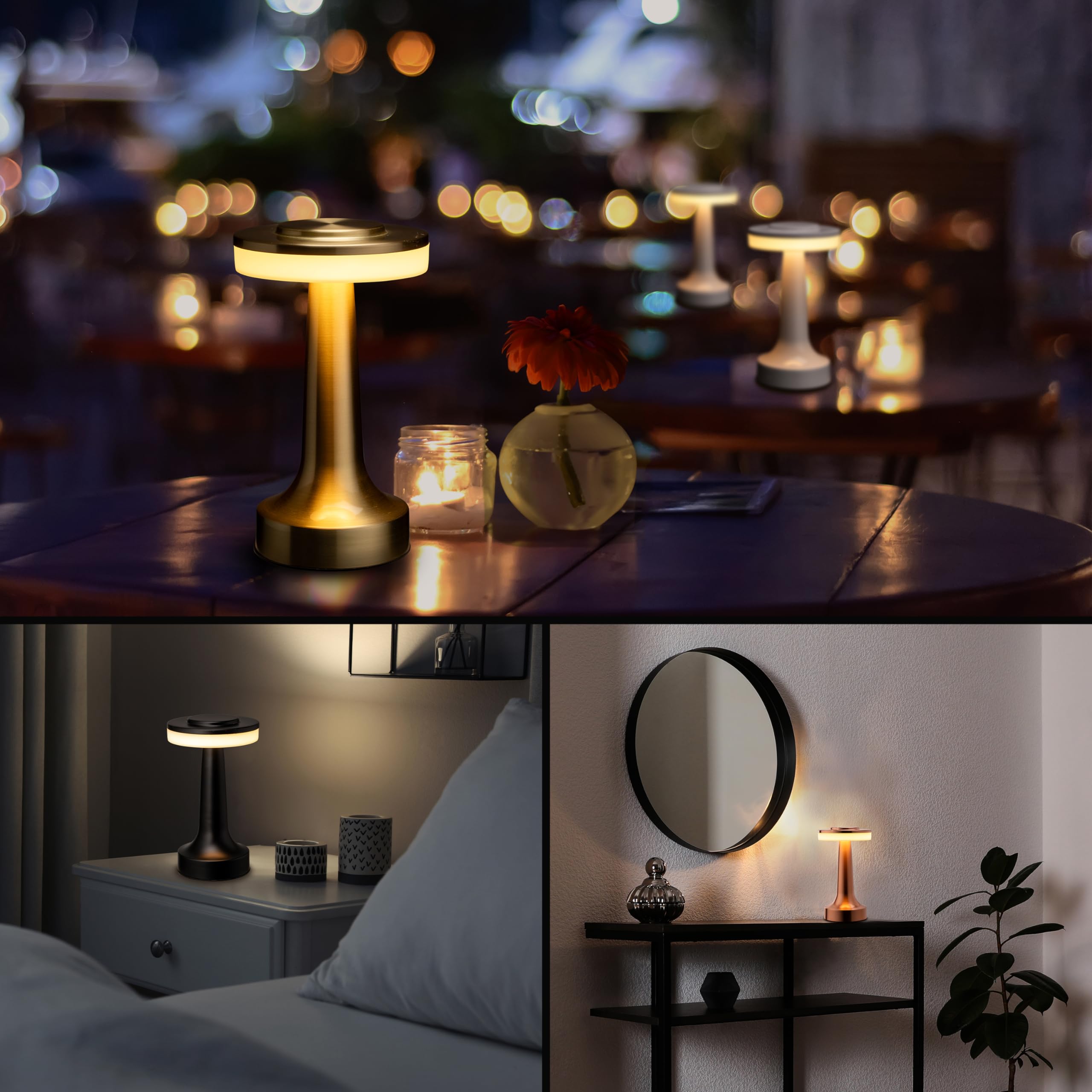 O'Bright Portable LED Table Lamp, Touch Sensor, 3 Levels Brightness, Rechargeable, Piano White, Model OB-TL01B