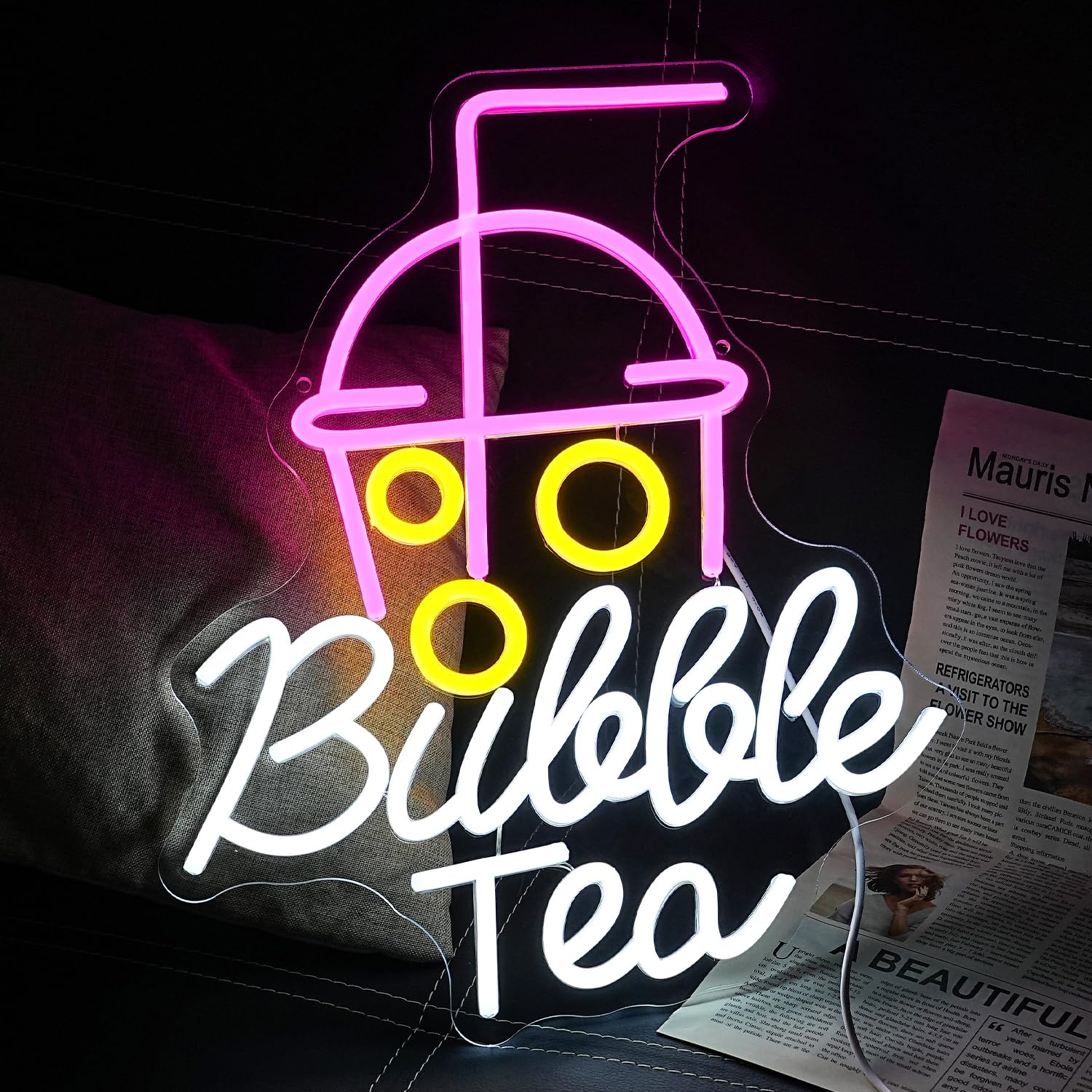 LULANMP Bubble Tea Neon Sign LED Light for Wall Decor, Acrylic, 15.7in x 12.9in, Colorful, Milk Tea Shop/Bar/Retail Display