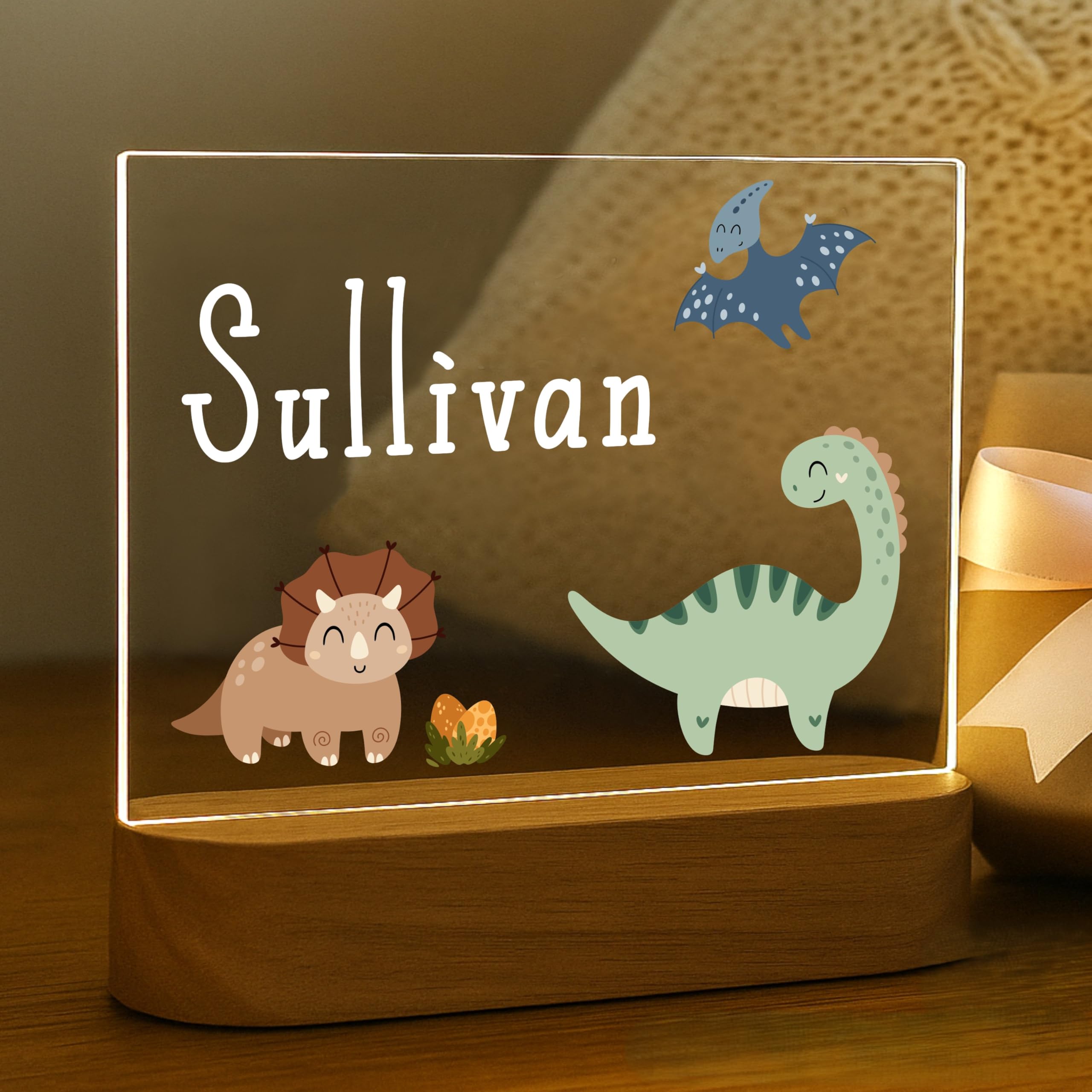 Personalized Dinosaur Baby Night Light for Kids | Custom Name Dino Nursery Decor | Cute 7-Color Plug-in LED Rectangular Nightlig