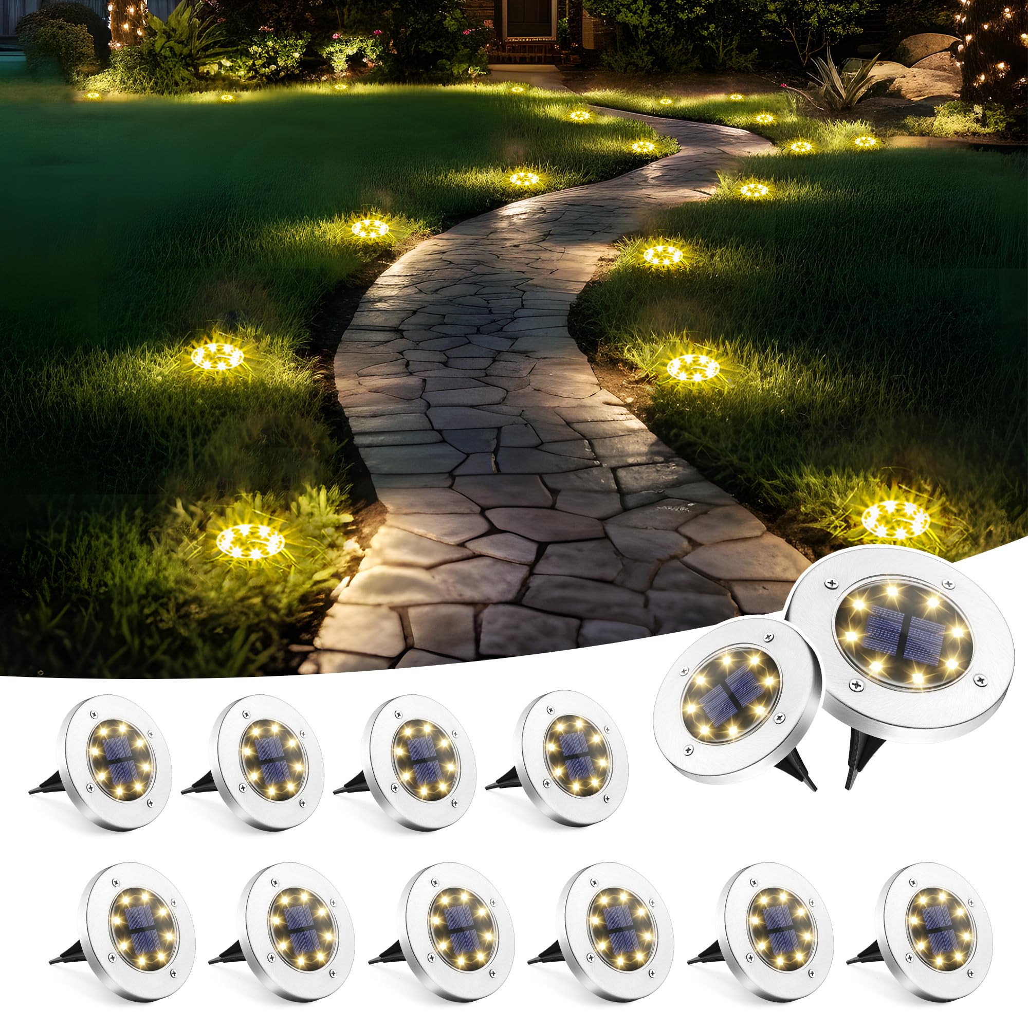 SOLPEX Solar Lights Outdoor Waterproof, 12 Pack Solar Ground Lights, Solar Garden Lights Landscape Lighting for Pathway Driveway