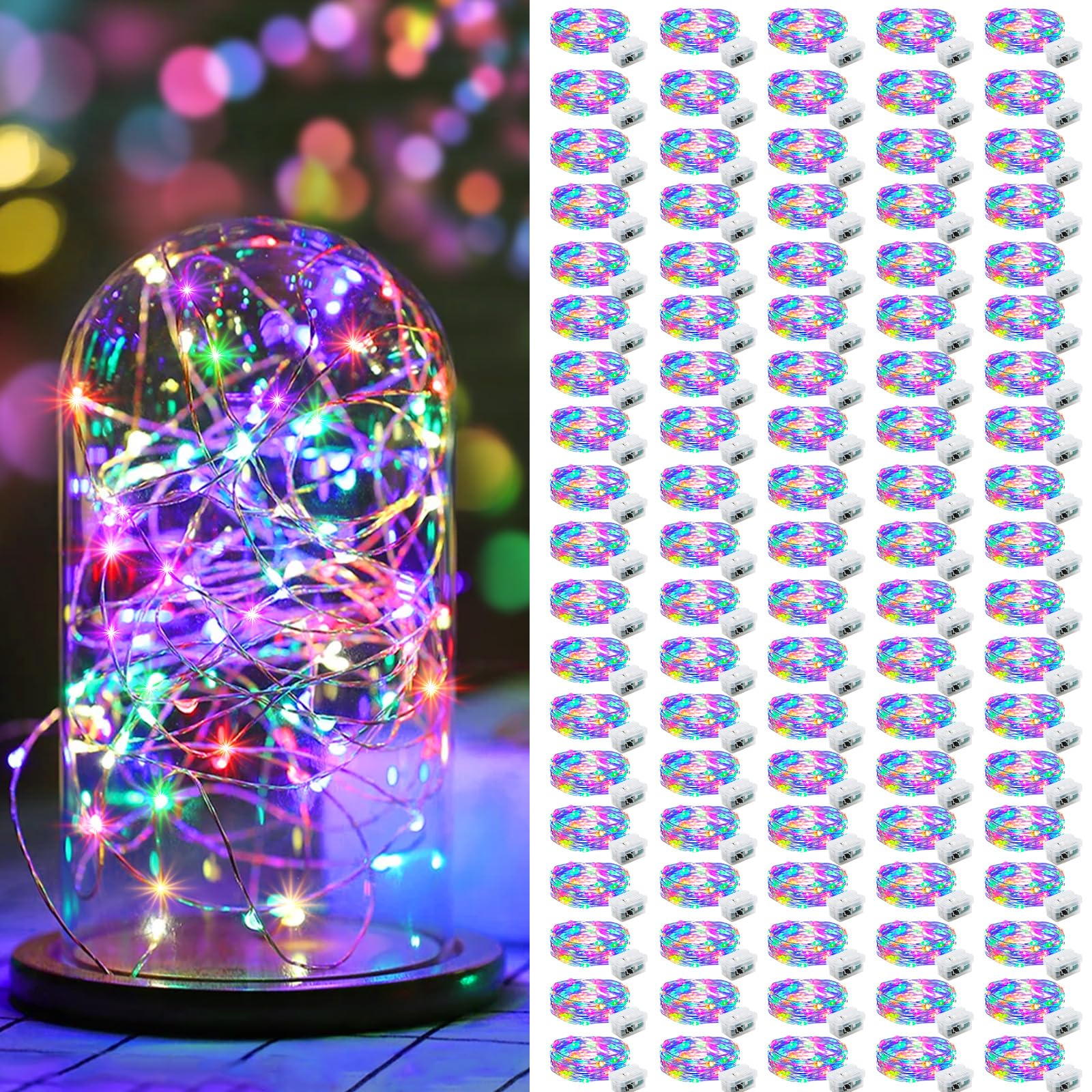 AIKEI LED Fairy Lights, 100 Pack, Battery Operated, Waterproof, 3 Modes, 7 Feet, Colorful, Model A01-Mini