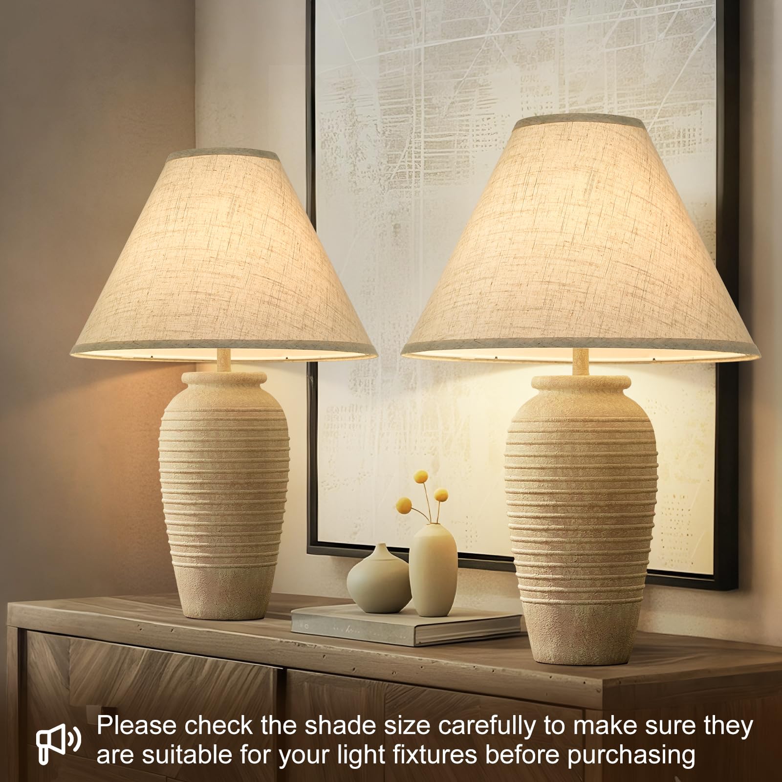 Seaside Village Empire Lamp Shades Set of 2, Beige, 6" Top x 16" Bottom x 10.8" High, Natural Linen, Easy Assembly, Model EMP-2P