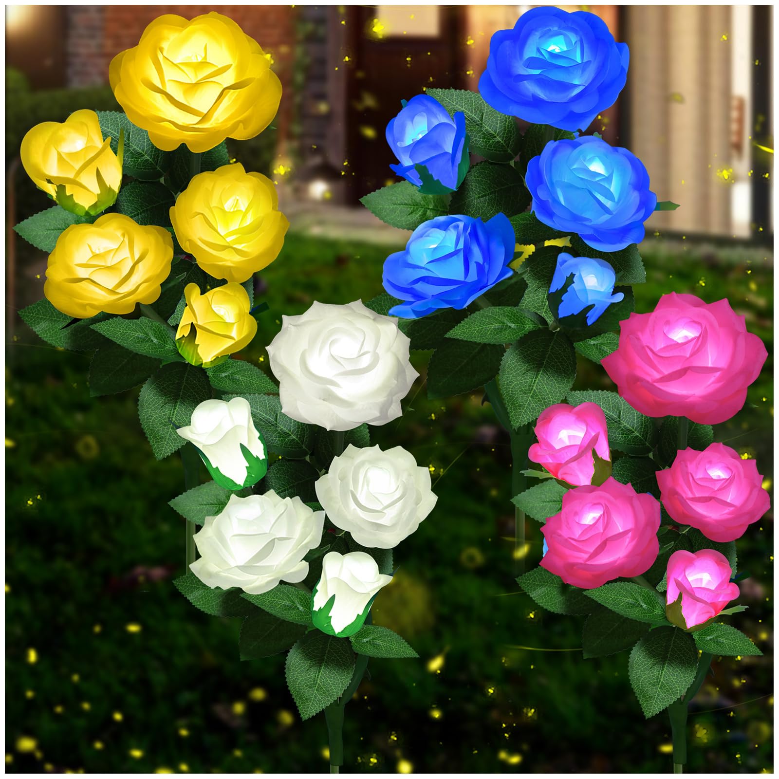 YWYWLED Solar Flower Lights - Waterproof LED Stake Lights, 4 Pack, Multicolor, New Material, Model 2023-5-12