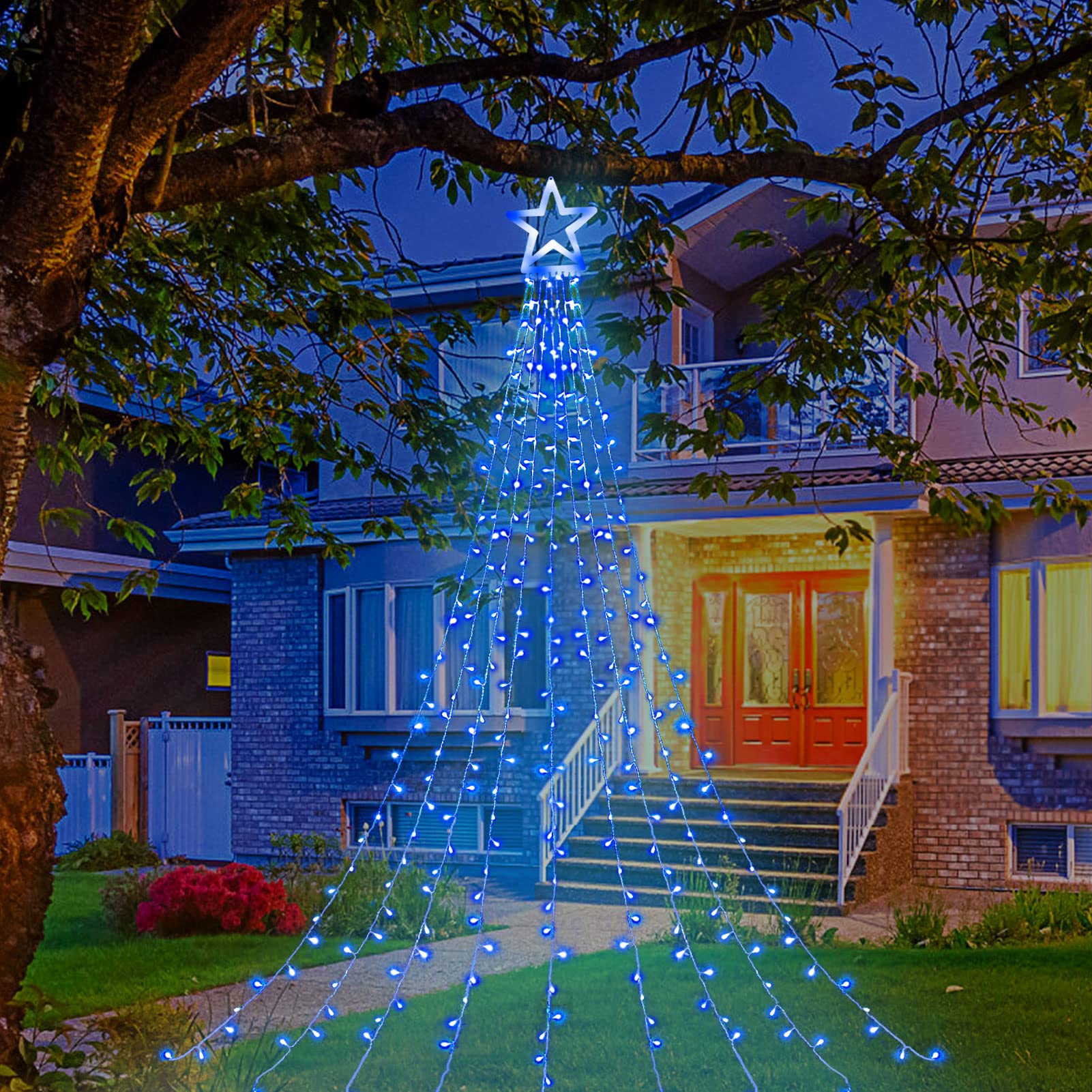 Miniao 320 Led Outdoor Christmas String Lights, Waterproof Blue Light With 8 Modes For Holiday Decor