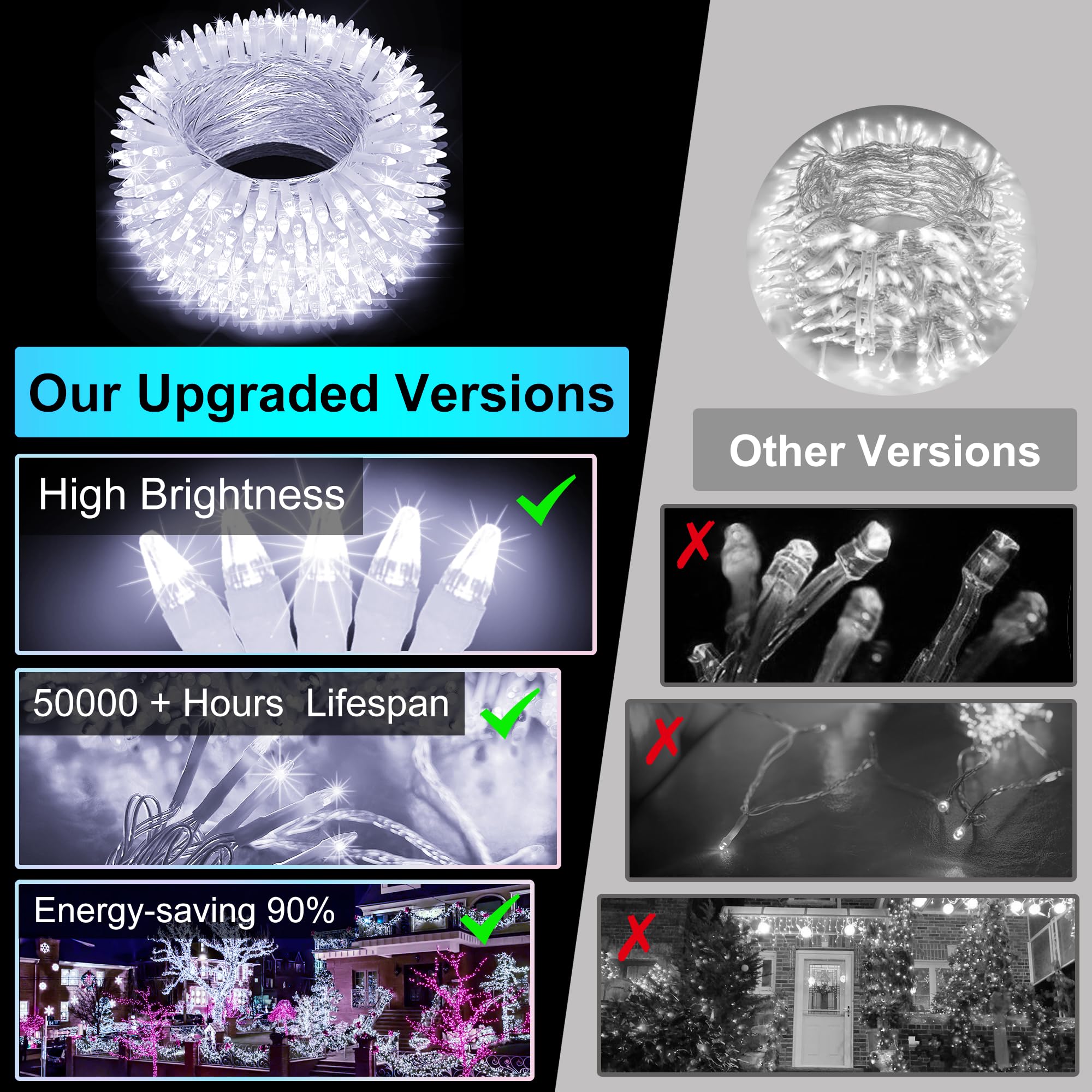 750Led Christmas Lights Outdoor Use  240Ft 12 Modes Cool White Led String Lights With Timer Dimmable  Waterproof Christmas Tree Lights For Xmas Patio Yard Fence Balcony Garden Decor Cool White