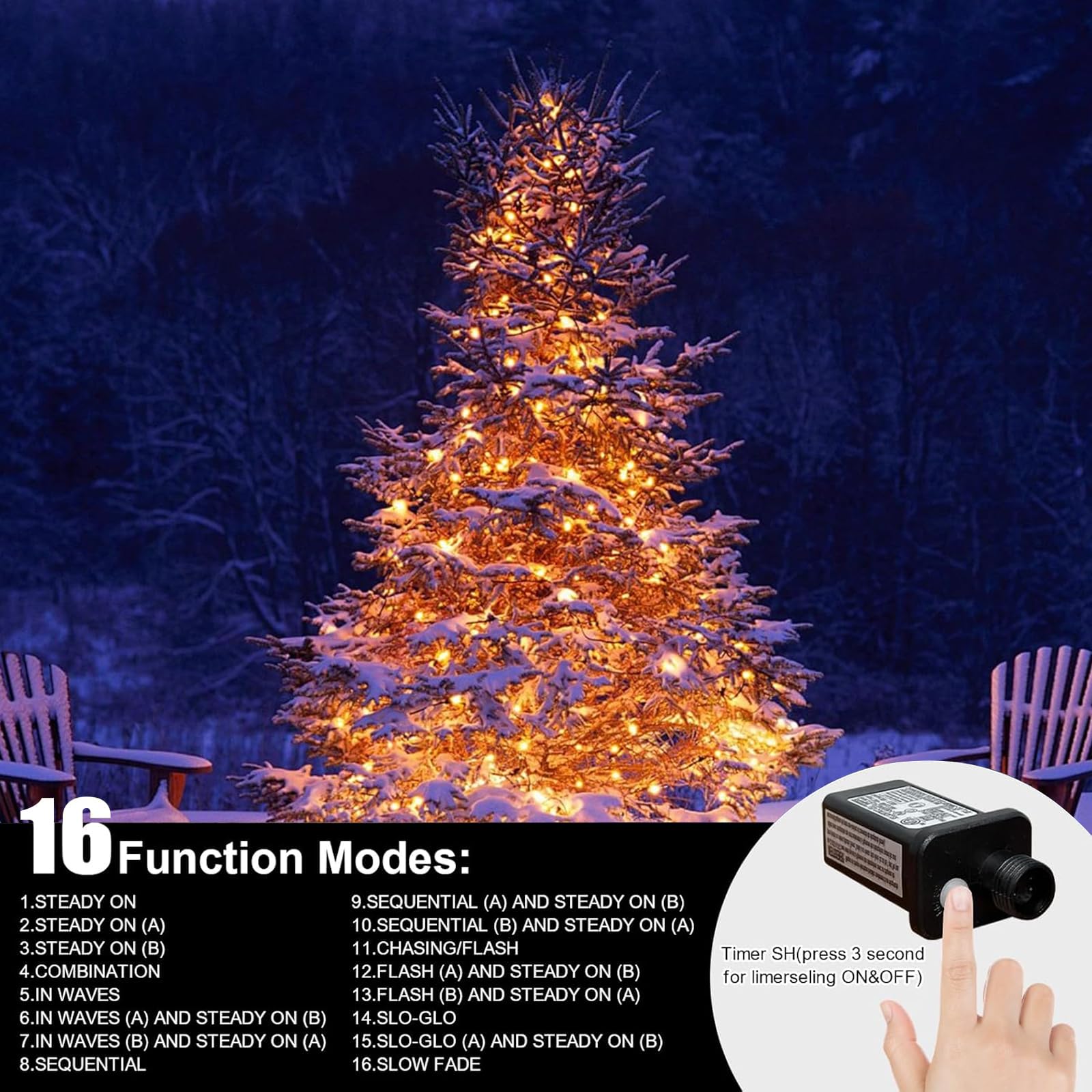 Lamphome 33Ft Golden Christmas Decorative Mini Lights  100 Led Transparent Wire Fairy Starry String Lights Plug In  11 Lighting Modes  For Indoor Outdoor Xmas Tree Wedding Party Decoration (Yellow)