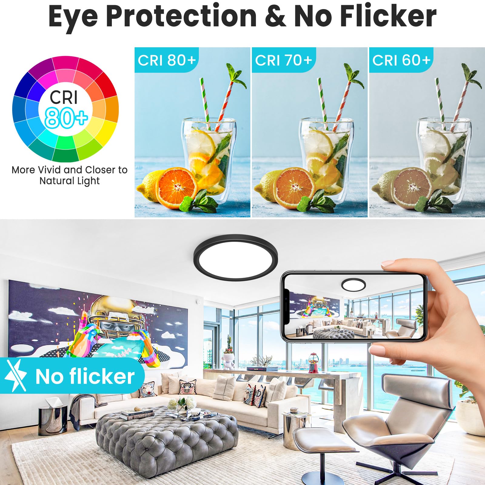 Libtit 12 Inch Flush Mount Led Ceiling Light Fixture  3000K 4000K 6500K Adjustable  28W 3200Lm Black Round Lighting Fixtures For Bathroom Shower Hallway Kitchen