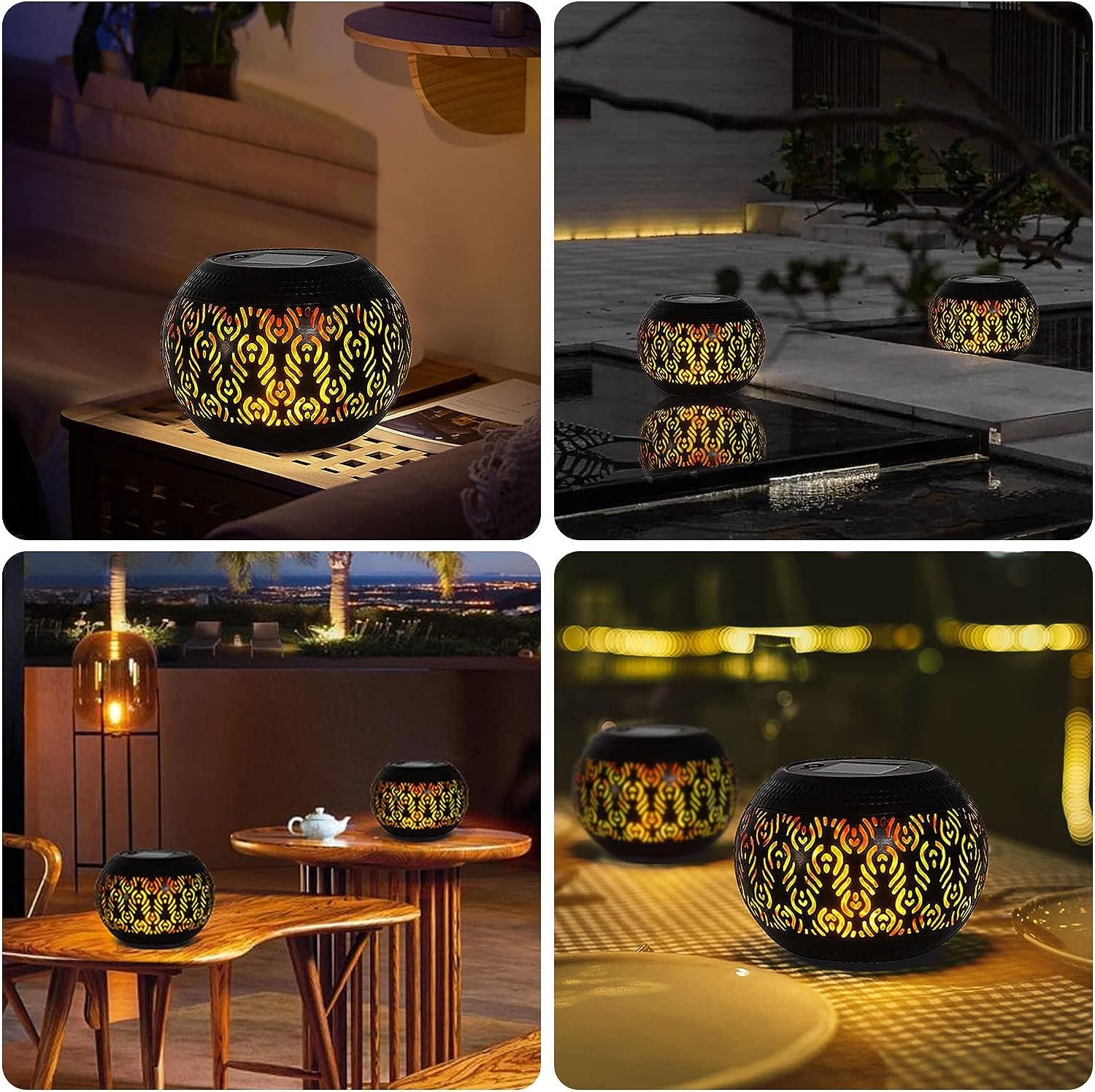 Pearlstar Solar Table Lantern - Waterproof Dancing Flame Lamp, Metal, Multicolor, Solar Powered, 1 Pack