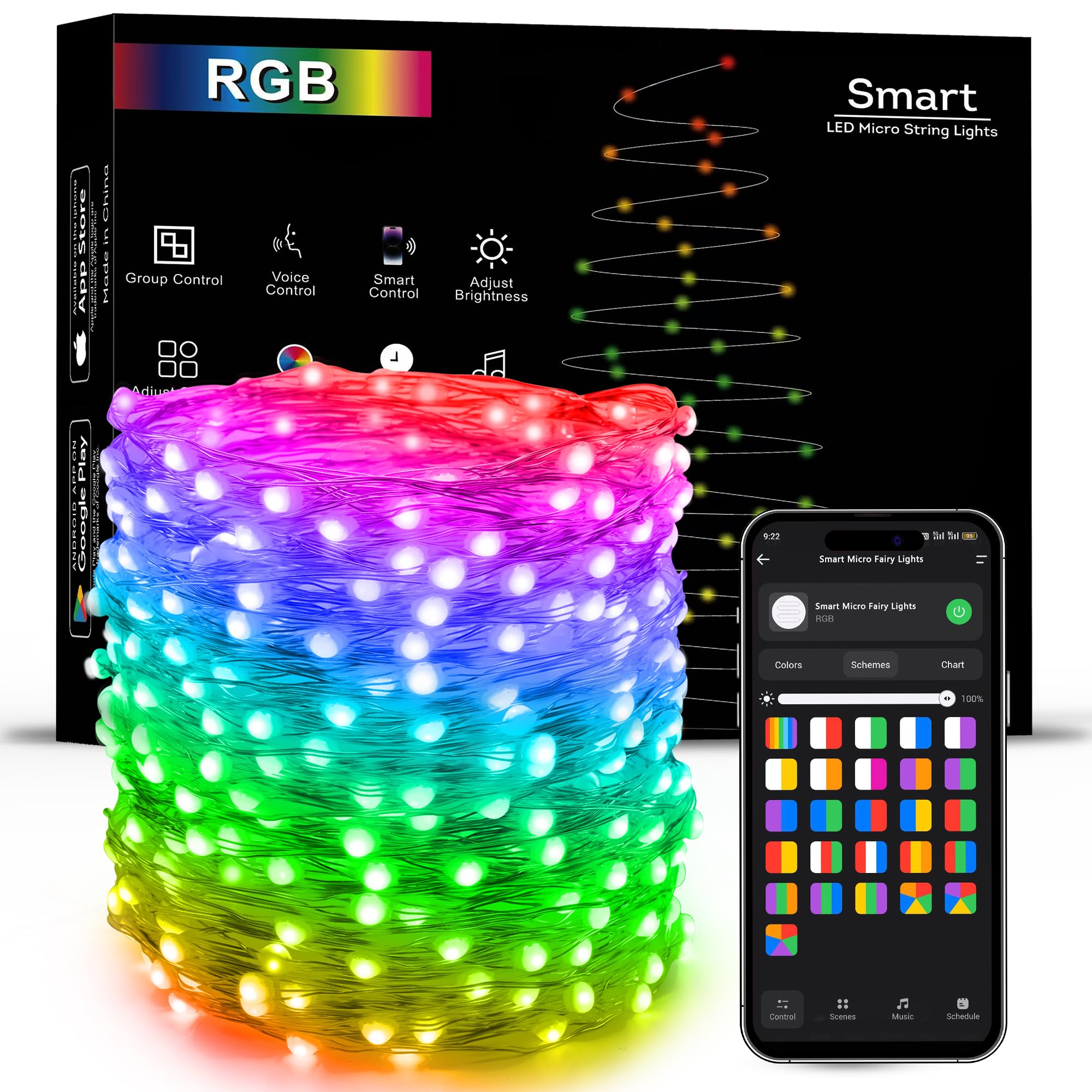 Brizled Smart RGB Color Changing Fairy Lights Pro, 66FT 200 LED St. Patricks Day Green Mini Light String App/Voice Control, WiF