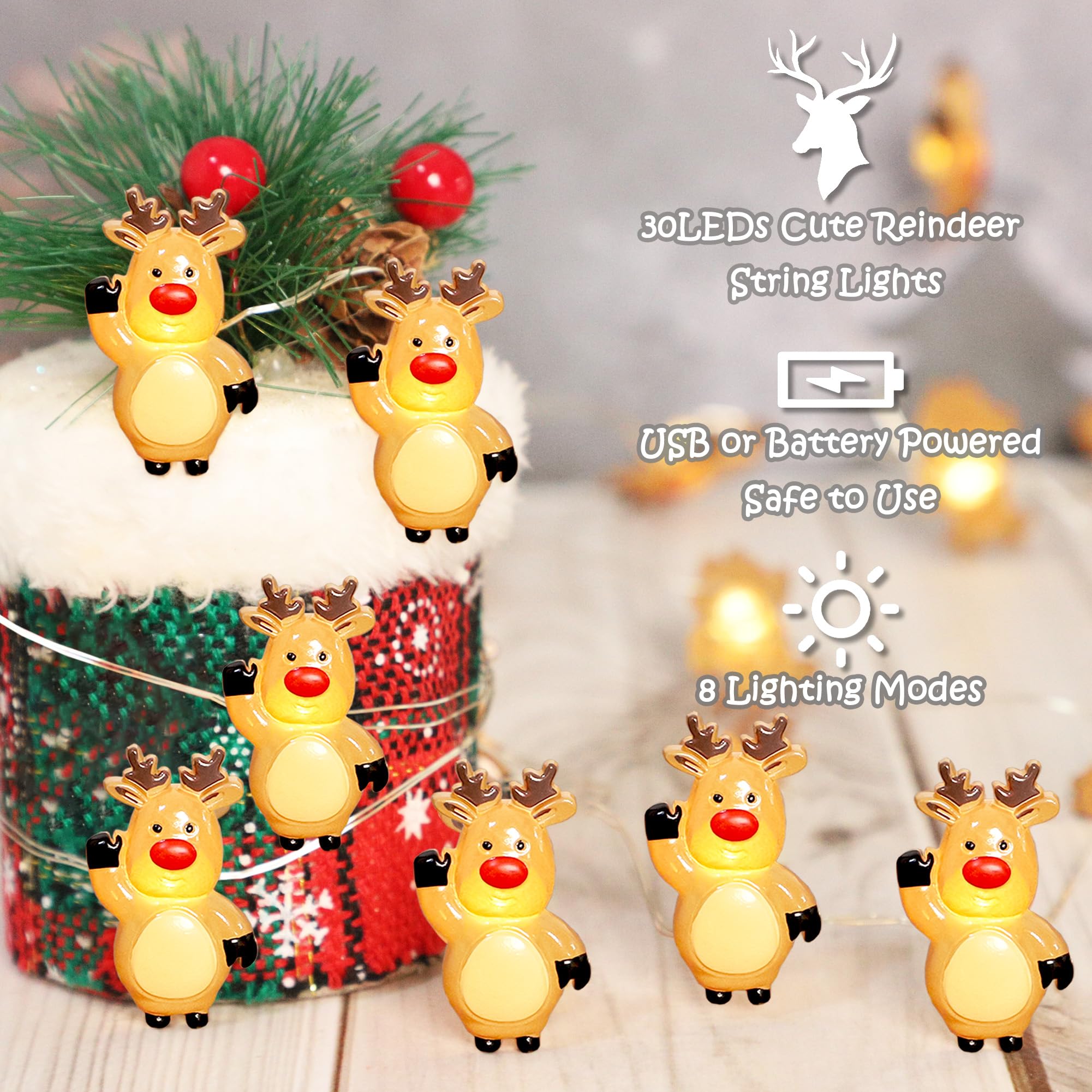 Silverstro Snowman Christmas String Lights for Bedroom 10 Ft 30 LED USB & Battery Powered Fairy Lights with Remote - Kid's Room