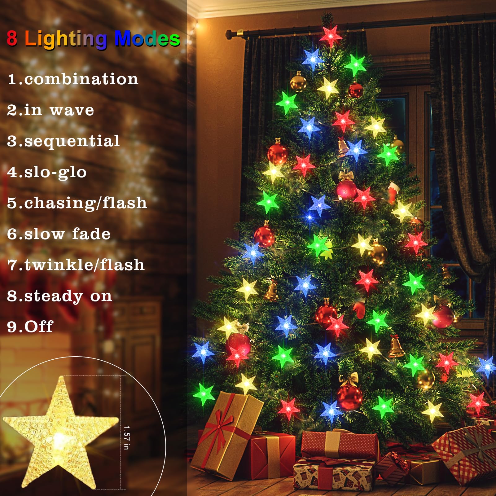 Echosari 13.2Ft 40 Led Battery Powered Fairy String Light,Five-Pointed Star String Lights For Chrismas, Party, Wedding, New Year, Garden Décor (Multi-Color)