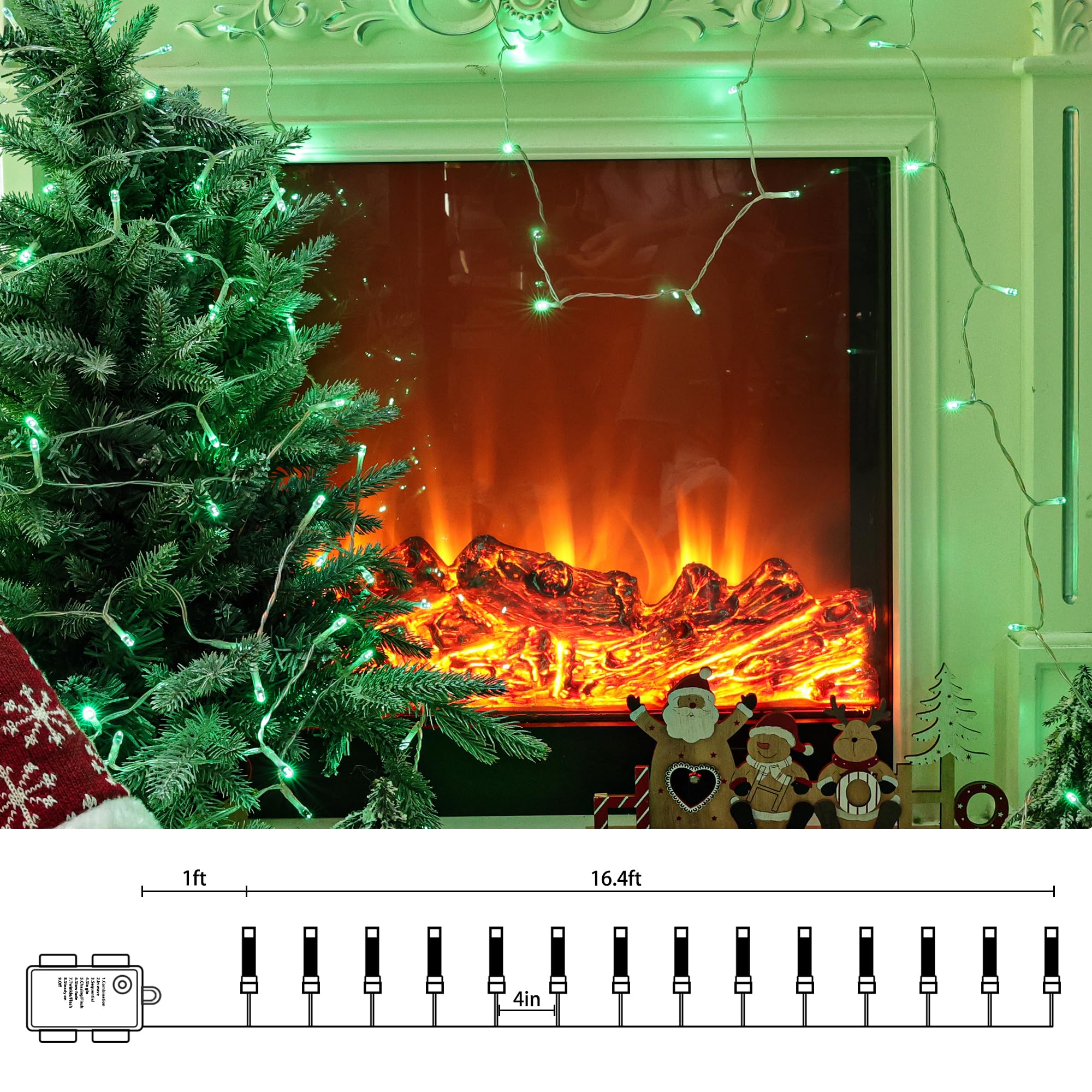 Lomotech Battery Operated Christmas Lights - 4 Pack Total 66Ft 200Leds String Lights 8 Modes Waterproof With Timer For Home  Garden  Party  Holiday  Tree Decoration (Clear Wire  Green)