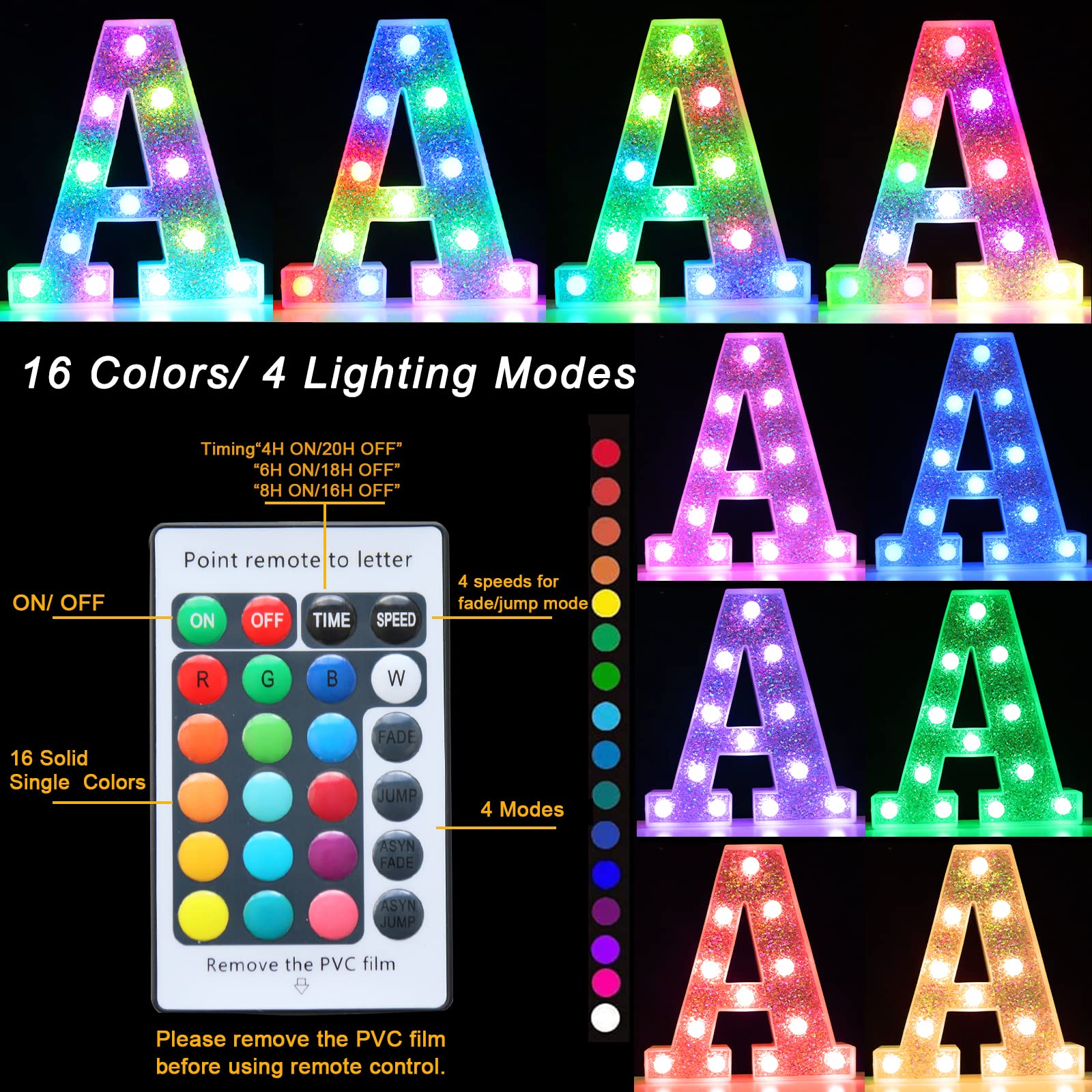 Pooqla LED Marquee Letter V, 16 Colors Light Up Sign, Battery Operated, Silver Glitter for Party and Bedroom Decoration
