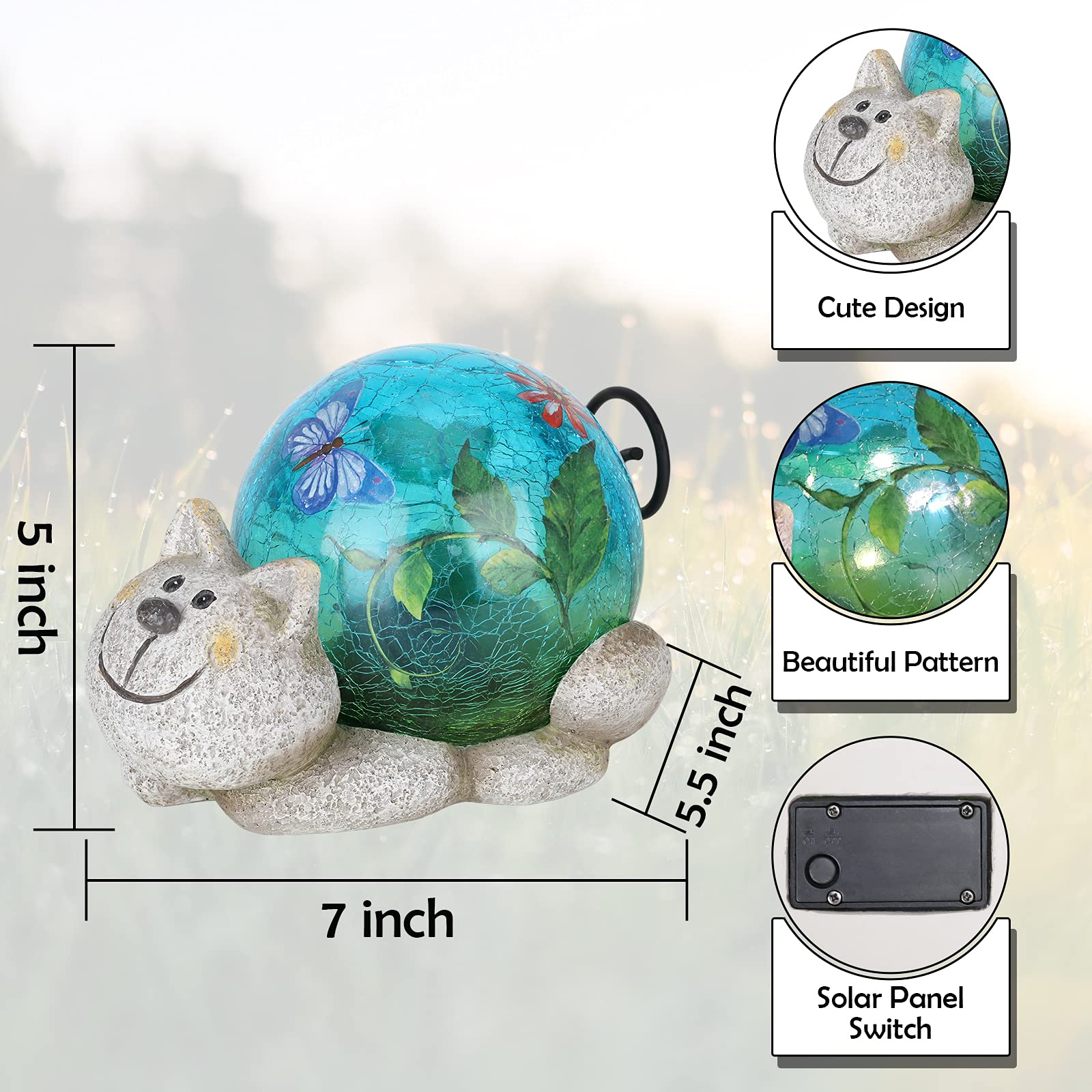 Afirst Solar Cat Garden Statue - Cracked Glass Outdoor Decor With Lights For Patio & Yard