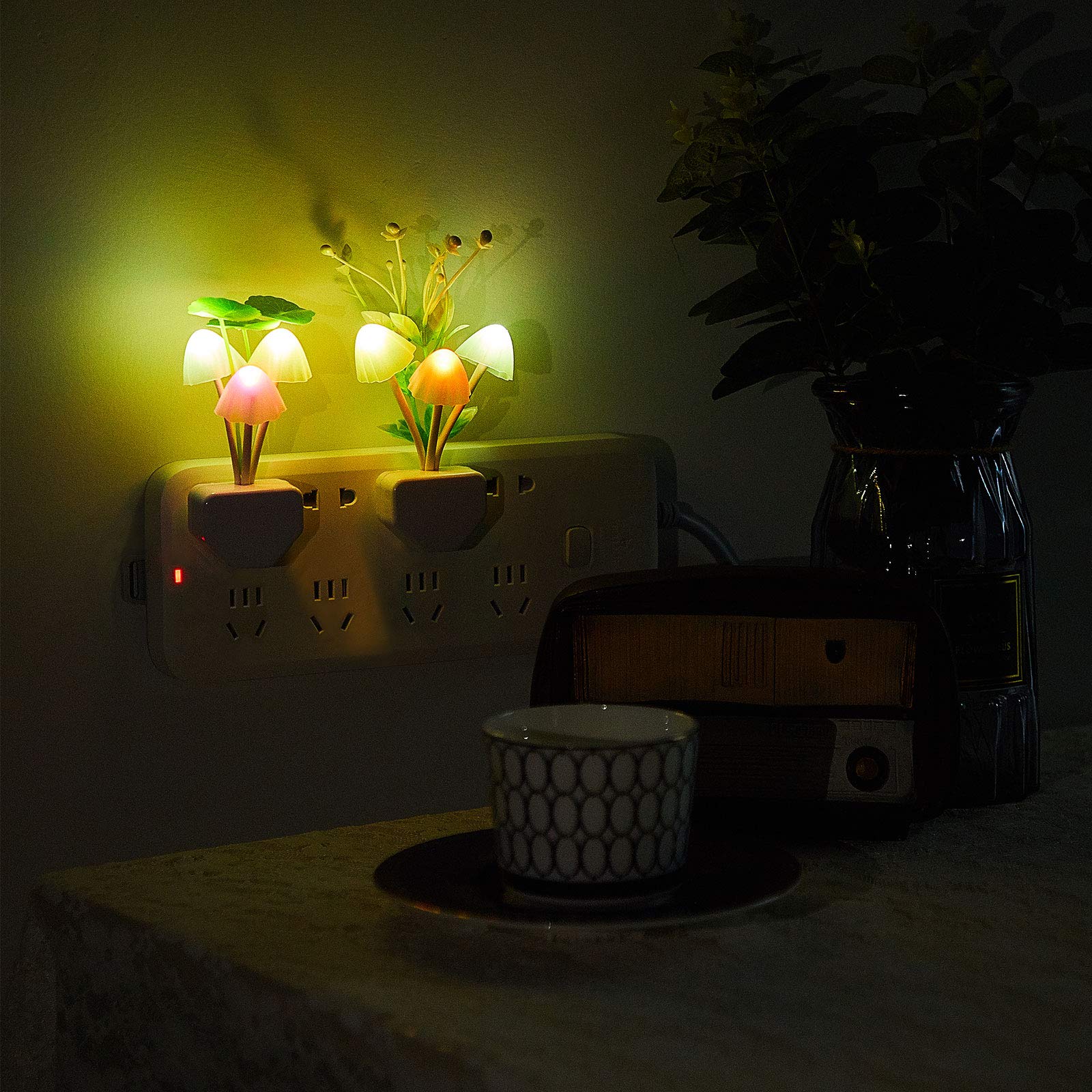 Mudder 6 Pcs Mushroom Night Lights, LED Color Changing Wall Lamp, Sensor Activated, Mini Magic Mushroom, Plastic, Model: Mudder-Night Lights-t-5163