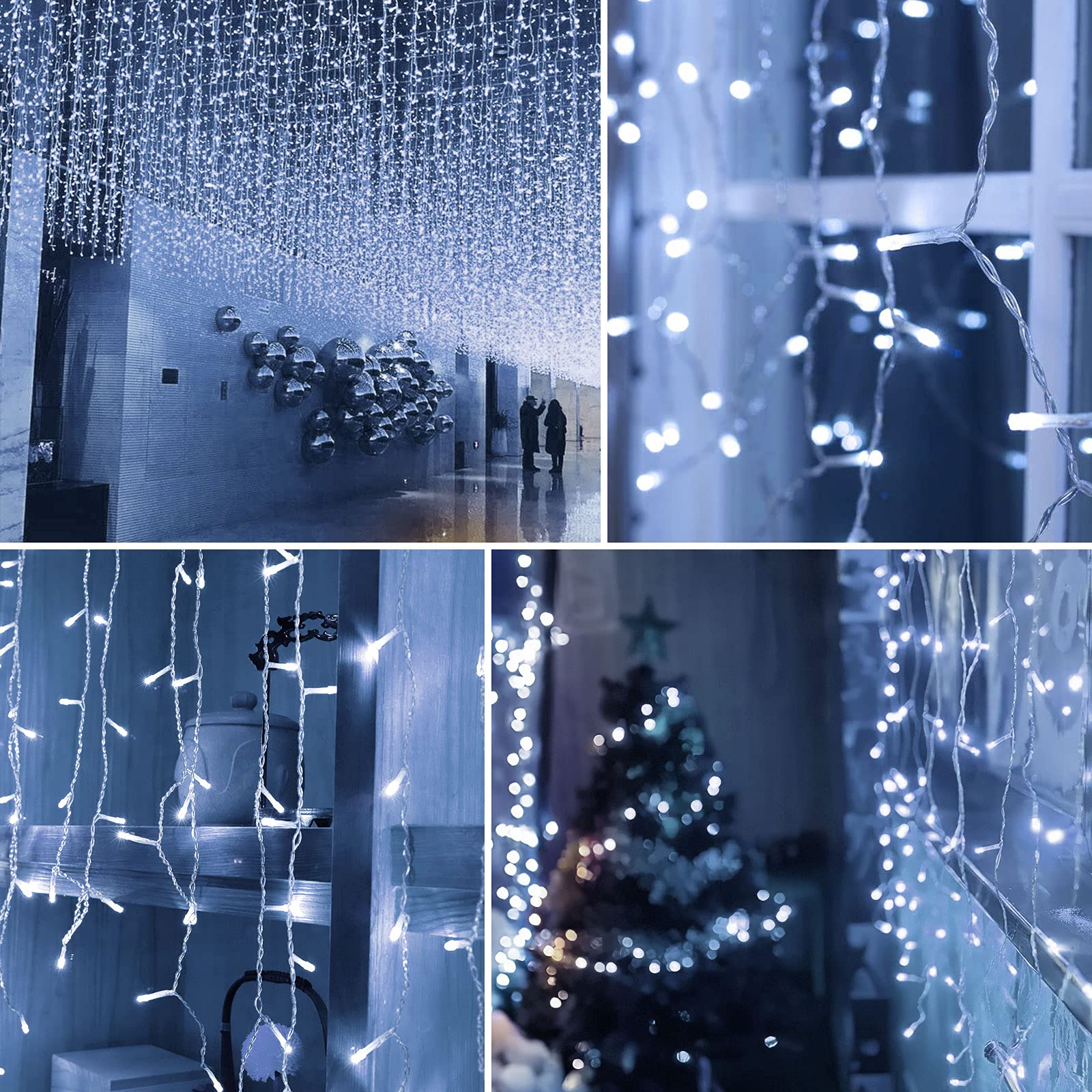 Amberfun 32.8Ft 400 Led Cool White Icicle String Lights, Waterproof With 8 Modes For Christmas Decor