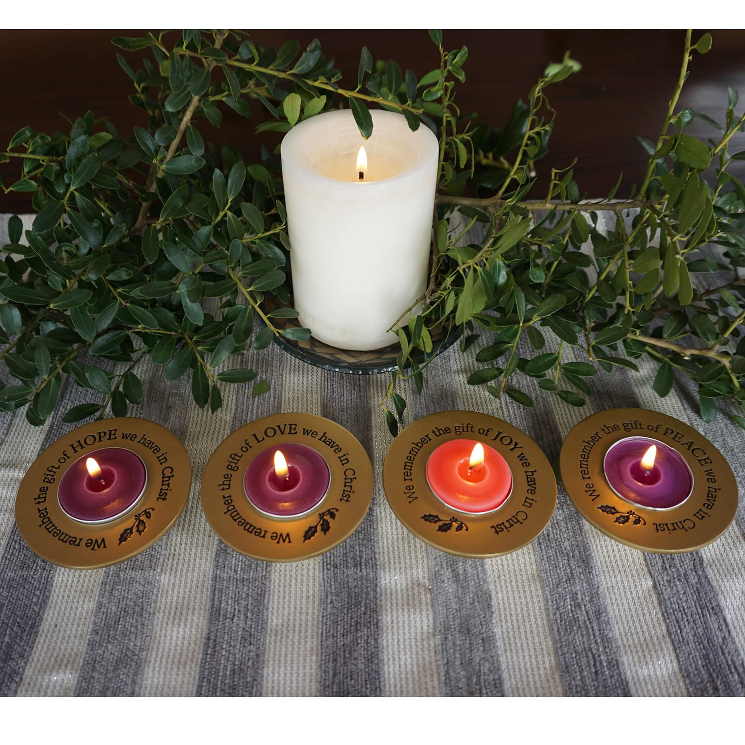 Abbey Gift Abbey & Ca Gold Joy Peace Love Hope Advent Tea Light Set Gift Box, Multi