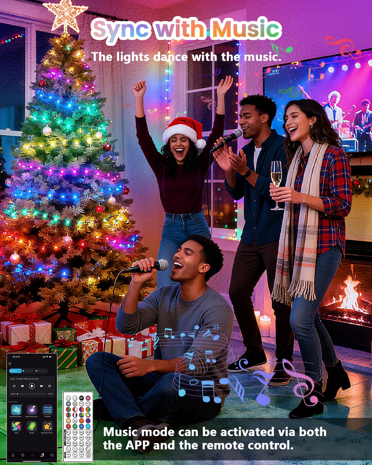 Smart Color Changing Christmas String Lights  107Ft 300Led App Control Rgb Led String Lights With Remote & Timer  Waterproof Twinkle Christmas Tree Lights Indoor Outdoor Holiday Xmas Tree Decorations