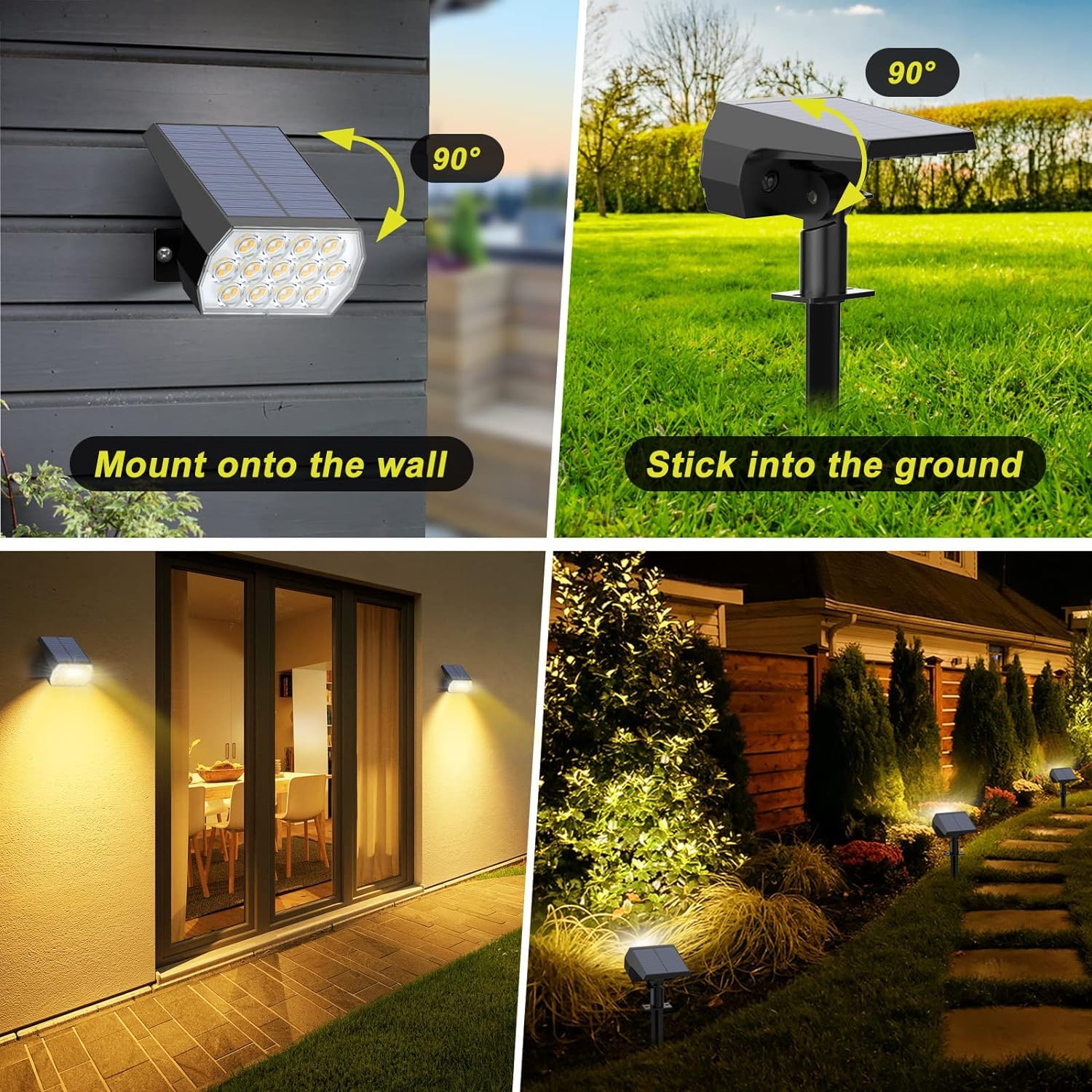 Fratink Solar Spot Lights Outdoor 2-in-1 IP65 Waterproof 65 LED 6 Pack Warm White Garden Flood Light Model HD-M-0030