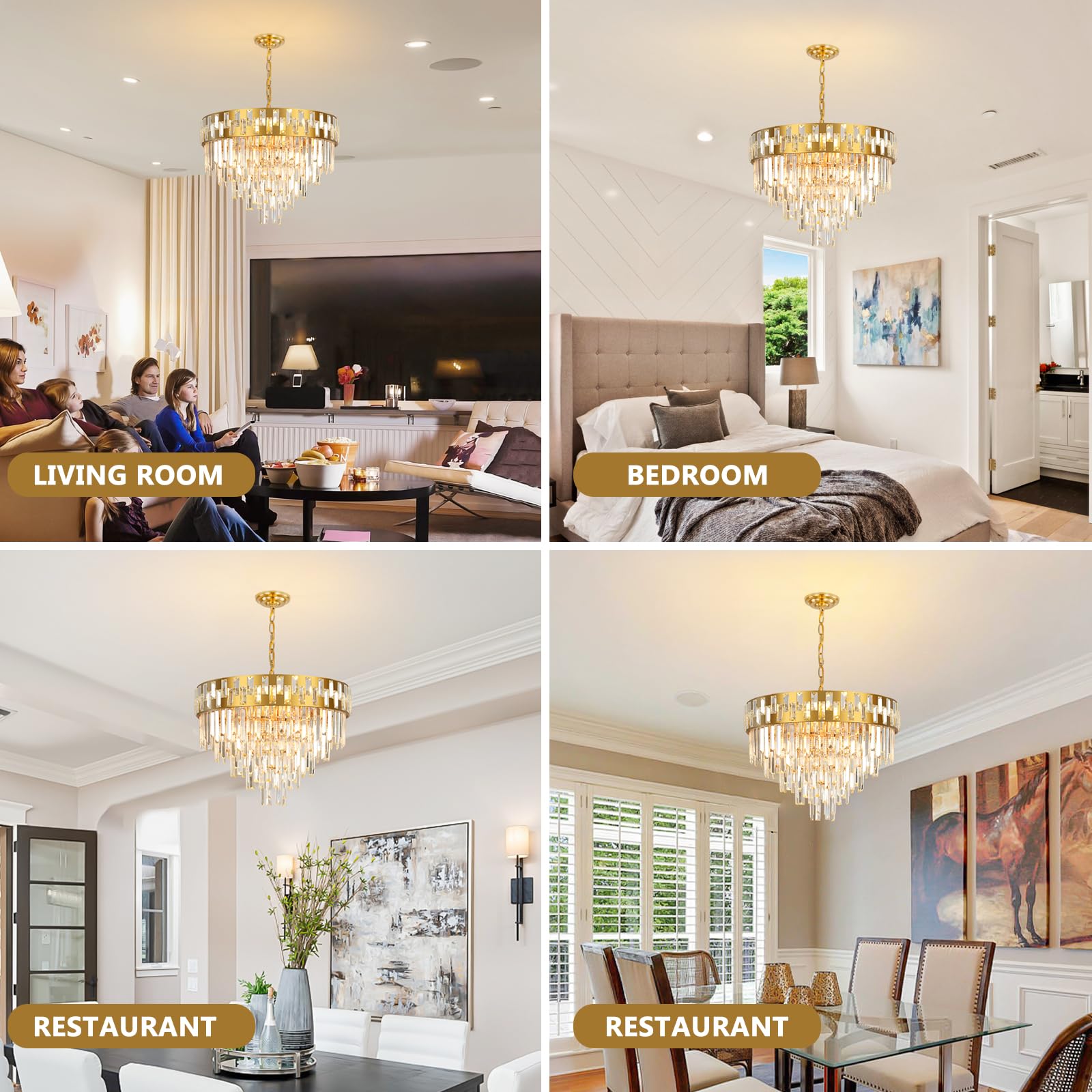 AKDXIRUN Gold Crystal Chandelier - Modern 5-Tier Pendant Light, Stainless Steel & K9 Crystal, W24 inches, Ideal for Dining Room & Living Spaces