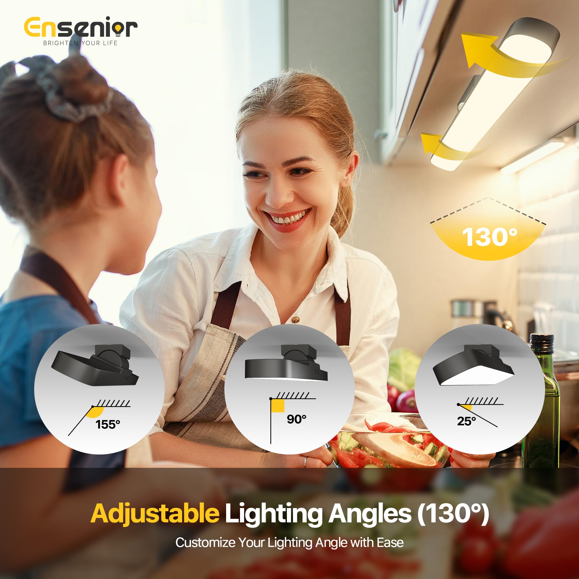 Ensenior 14" Motion Sensor Light Bar - Stepless Dimming, Remote, Rechargeable 2000mAh, Indoor Use for Kitchen, Cabinet, Closet