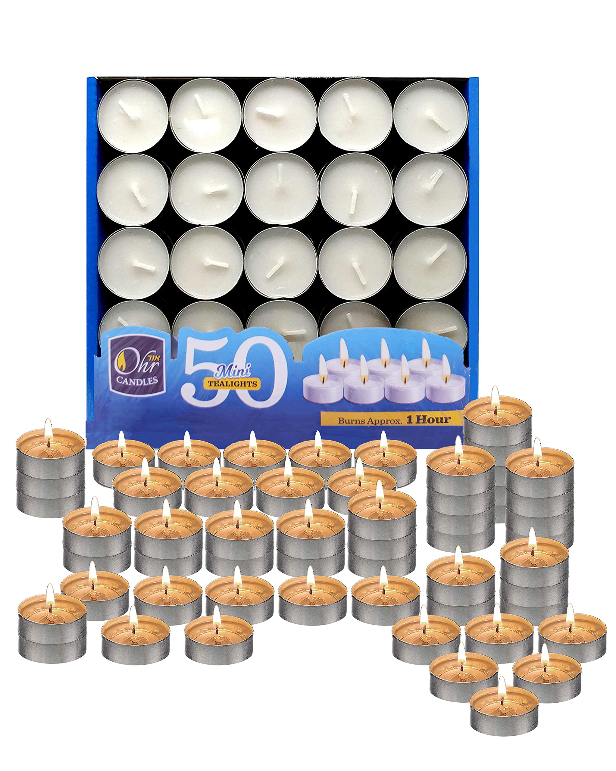 Ohr Candles Mini Tealight Candles - 50 Pack Bulk Tea Lights Candles - White Tealights Unscented - 1 Hour Burn Time