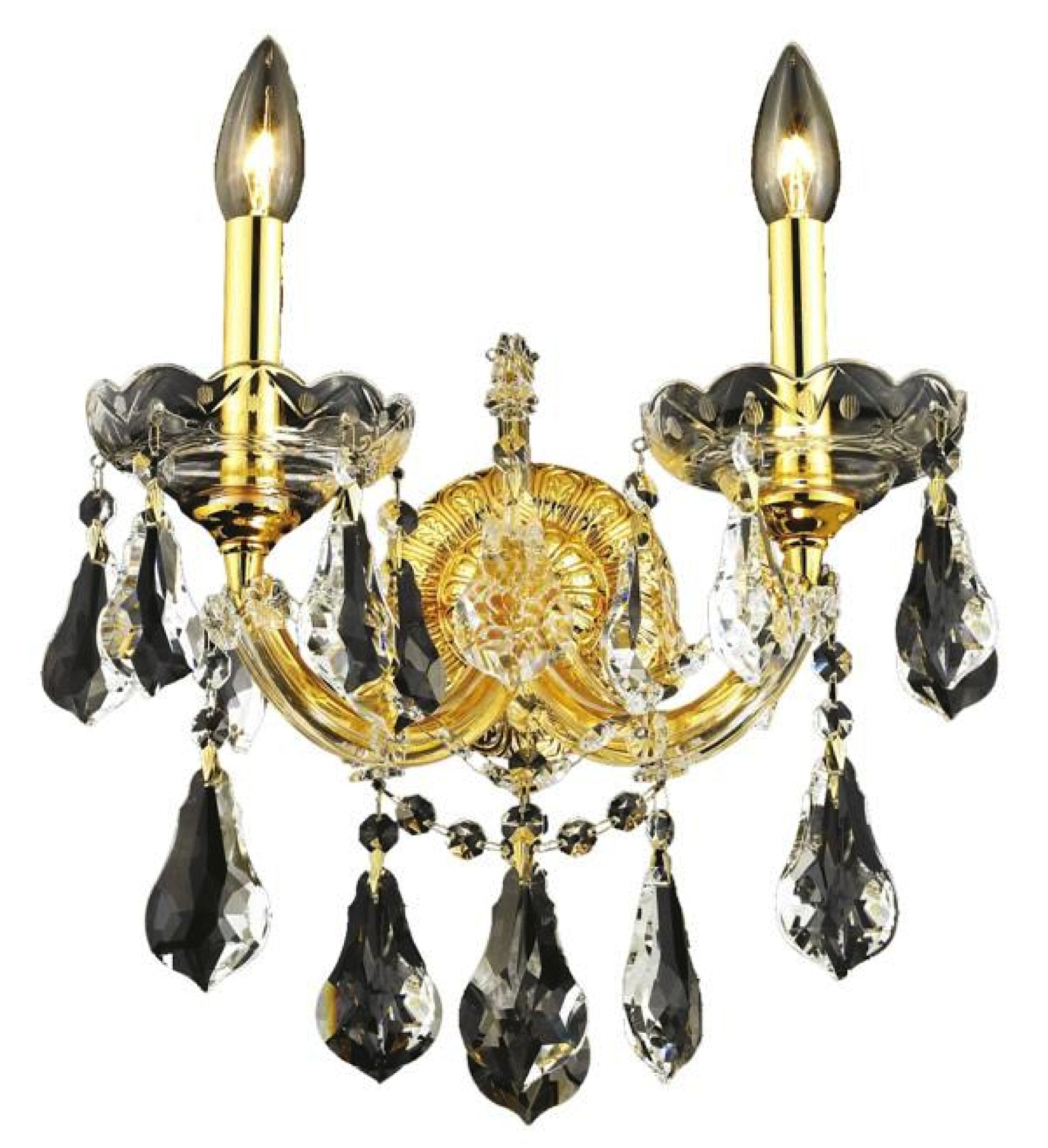 Elegant Lighting 2801W2G/RC Maria Theresa 16-Inch High 2-Light Wall Sconce, Gold Finish with Crystal (Clear) Royal Cut RC Crysta