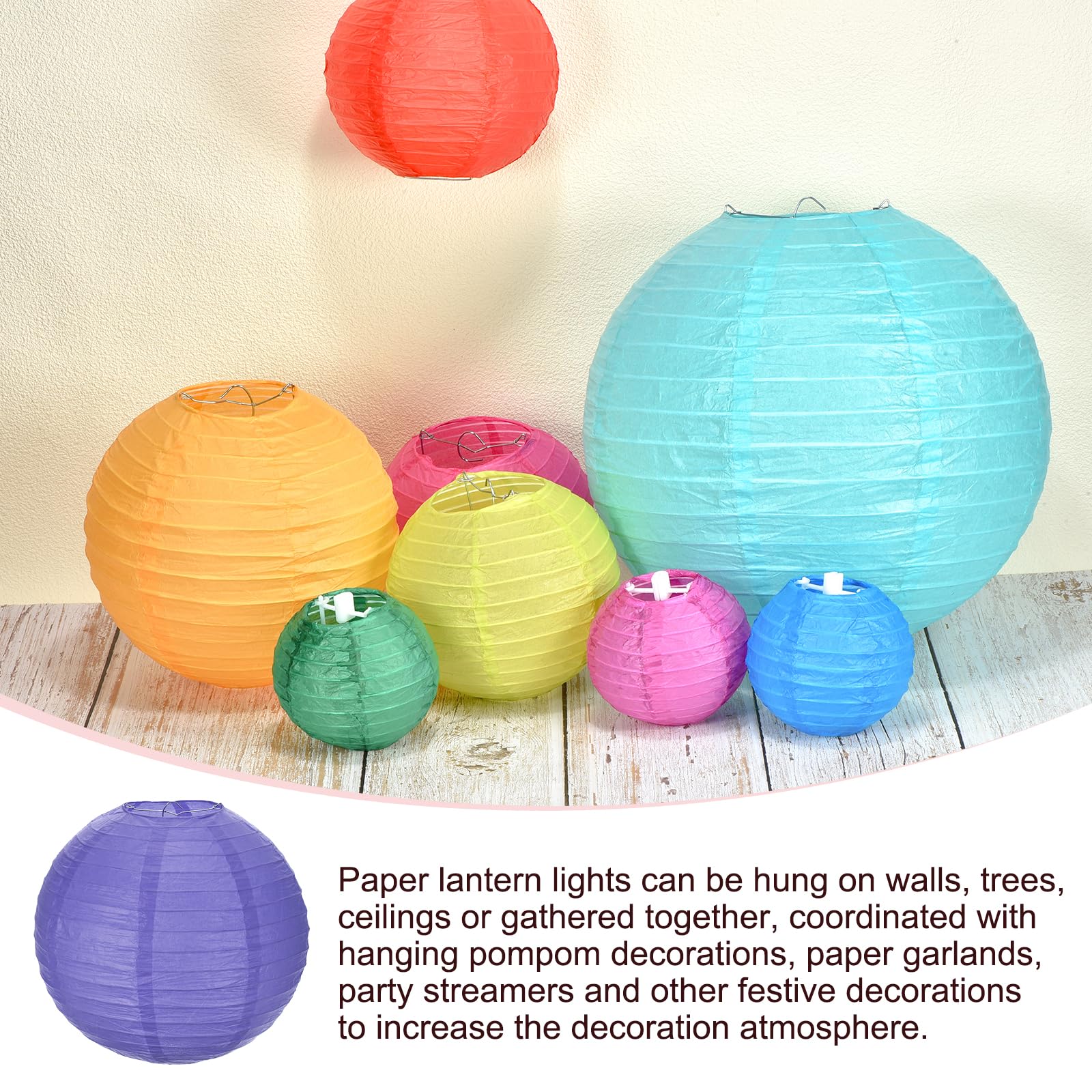Meccanixity 6Pcs Paper Lanterns Decorative, 6'' 8'' 12'' Deep Purple Round Hanging Lantern Chinese Lanterns For Home Decor, Birt