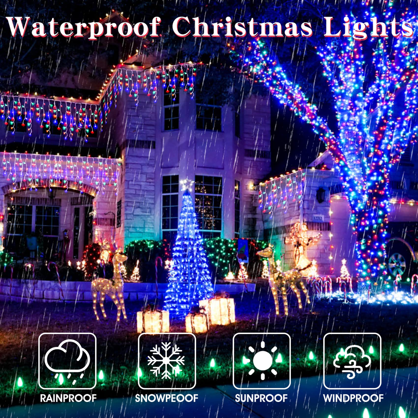 Christmas Icicle Lights Outdoor,640 Led 65.6 Ft 8 Modes With Remote Control, Curtain Fairy String Lights For Christmas Decoratio