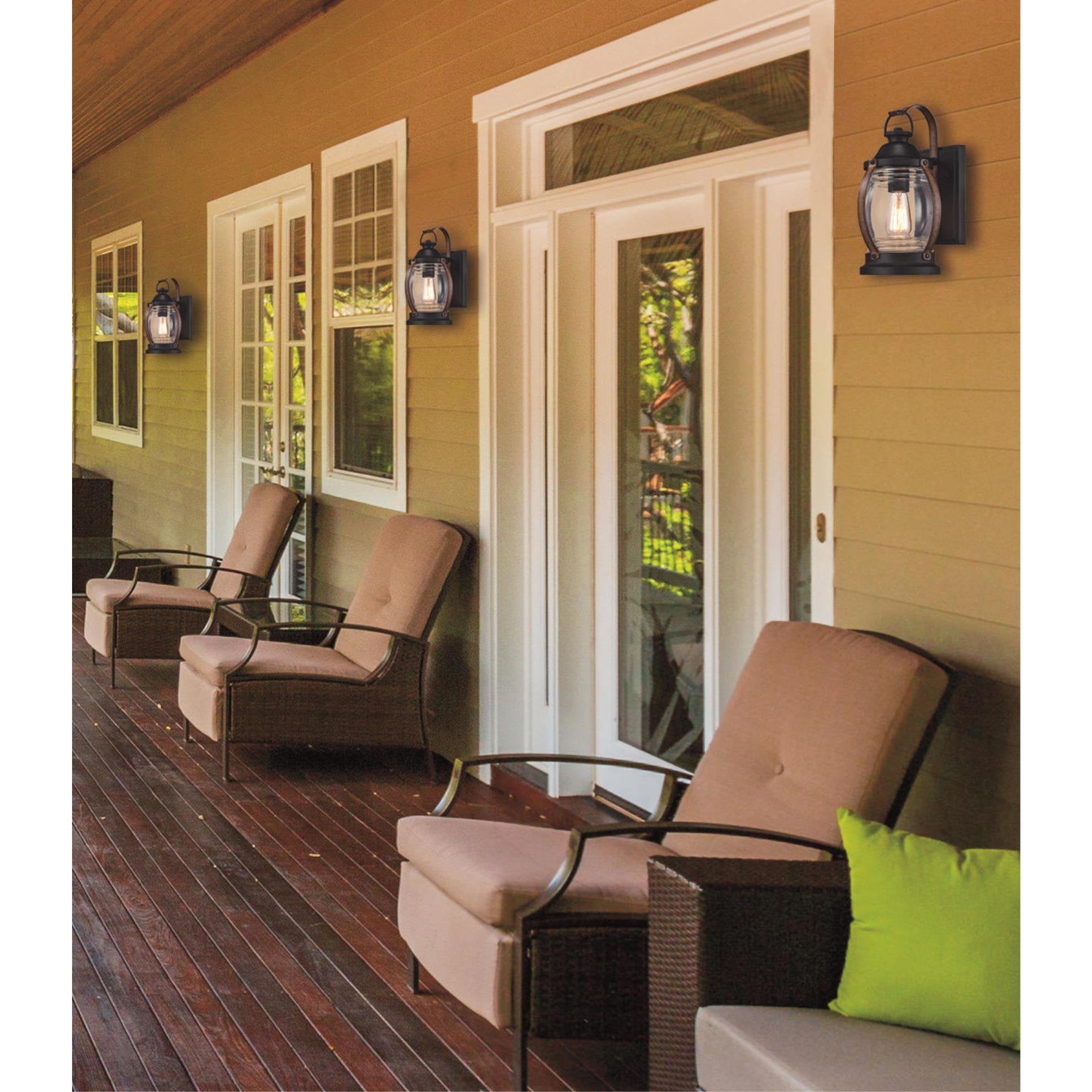 Westinghouse One-Light Outdoor Wall Fixture, Textured Black with Barnwood Finish, Model 6335100, Clear Glass
