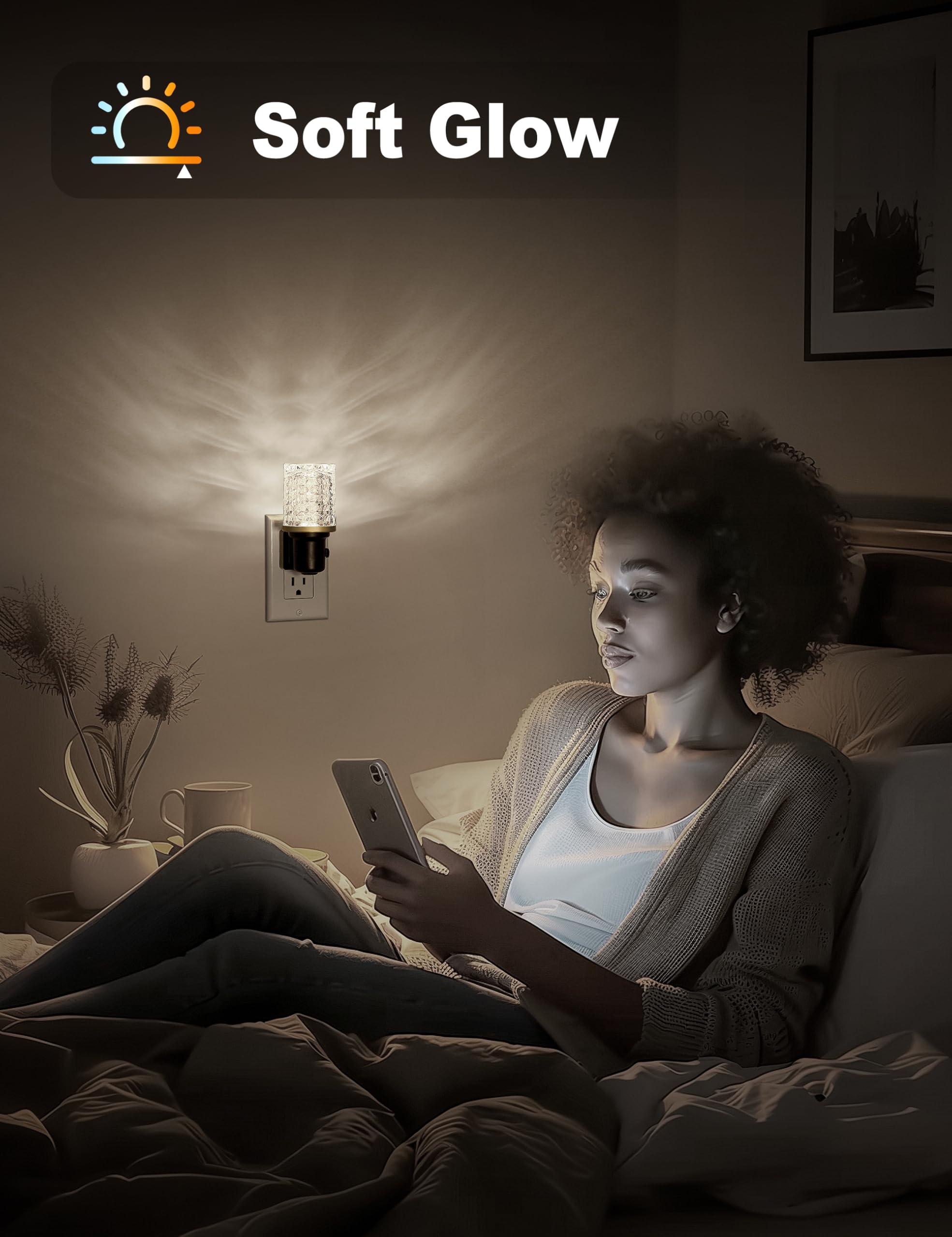 JandCase LED Night Light, Dimmable Wall Plug, Auto On/Off Sensor, 5000K White, 1 Pack, Model C-GY22003ZSUS