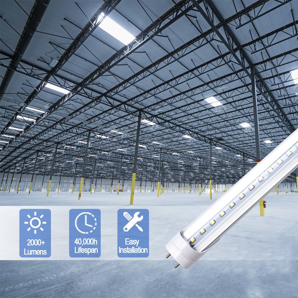 Lightingwill Led T8 Light Tube 4Ft, Daylight White 5000K, Dual-End Powered Ballast Bypass, 2000Lumen 18W (40W Equivalent Fluores