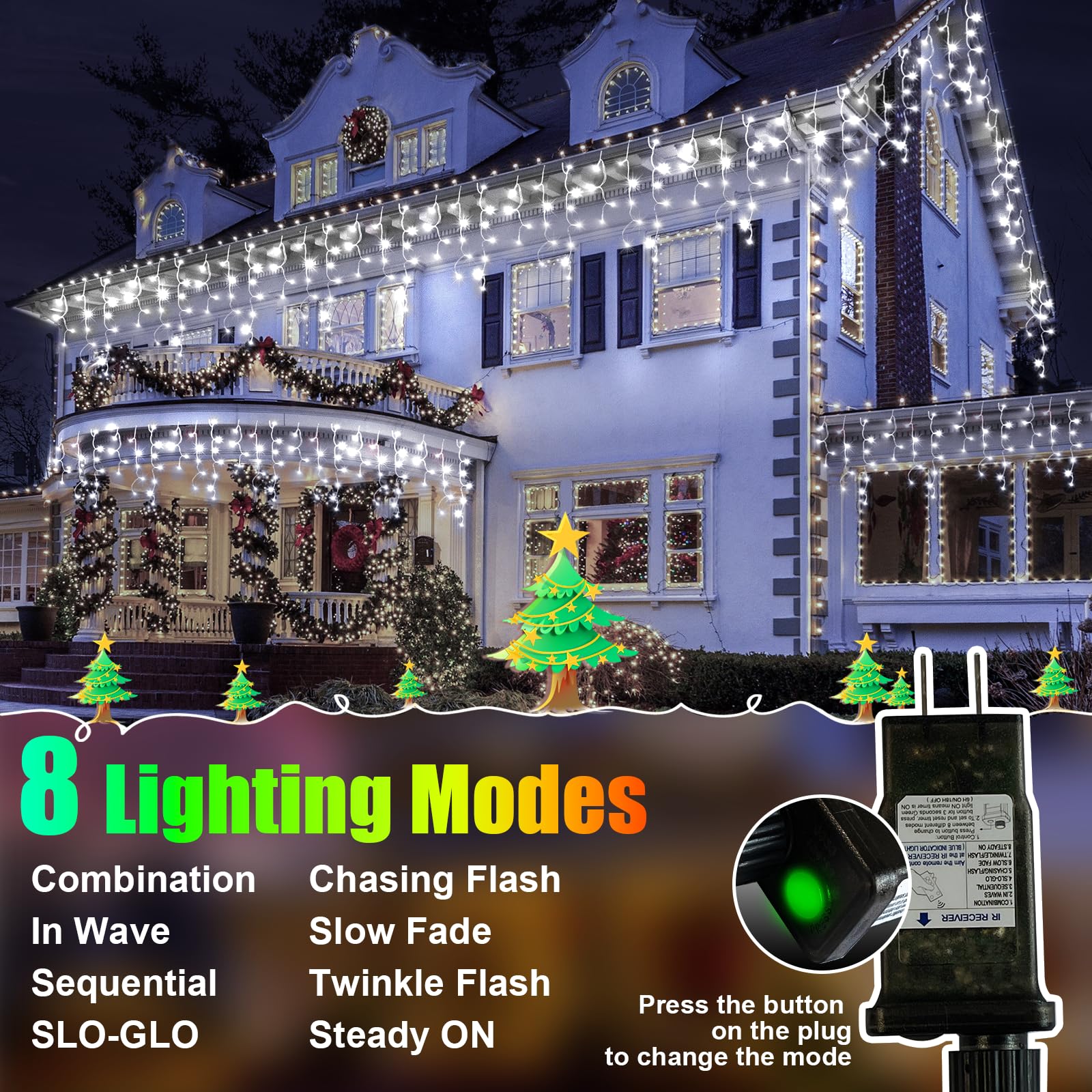 49Ft 450Led F8 Upgraded Waterproof Christmas Lights With Memory & Timer - 8 Modes, Perfect For Outdoor, Roof, Home & Wedding Dec