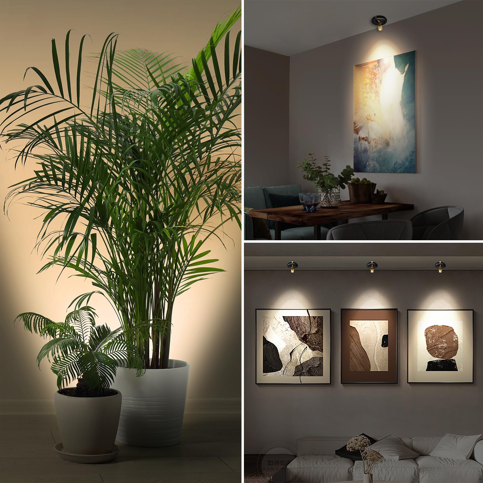 3Pack Battery Operated Indoor Plants Spotlight ,Tree Light Picture Light With Remote,Dimmable Mini Led Accent Spotlight For Pain
