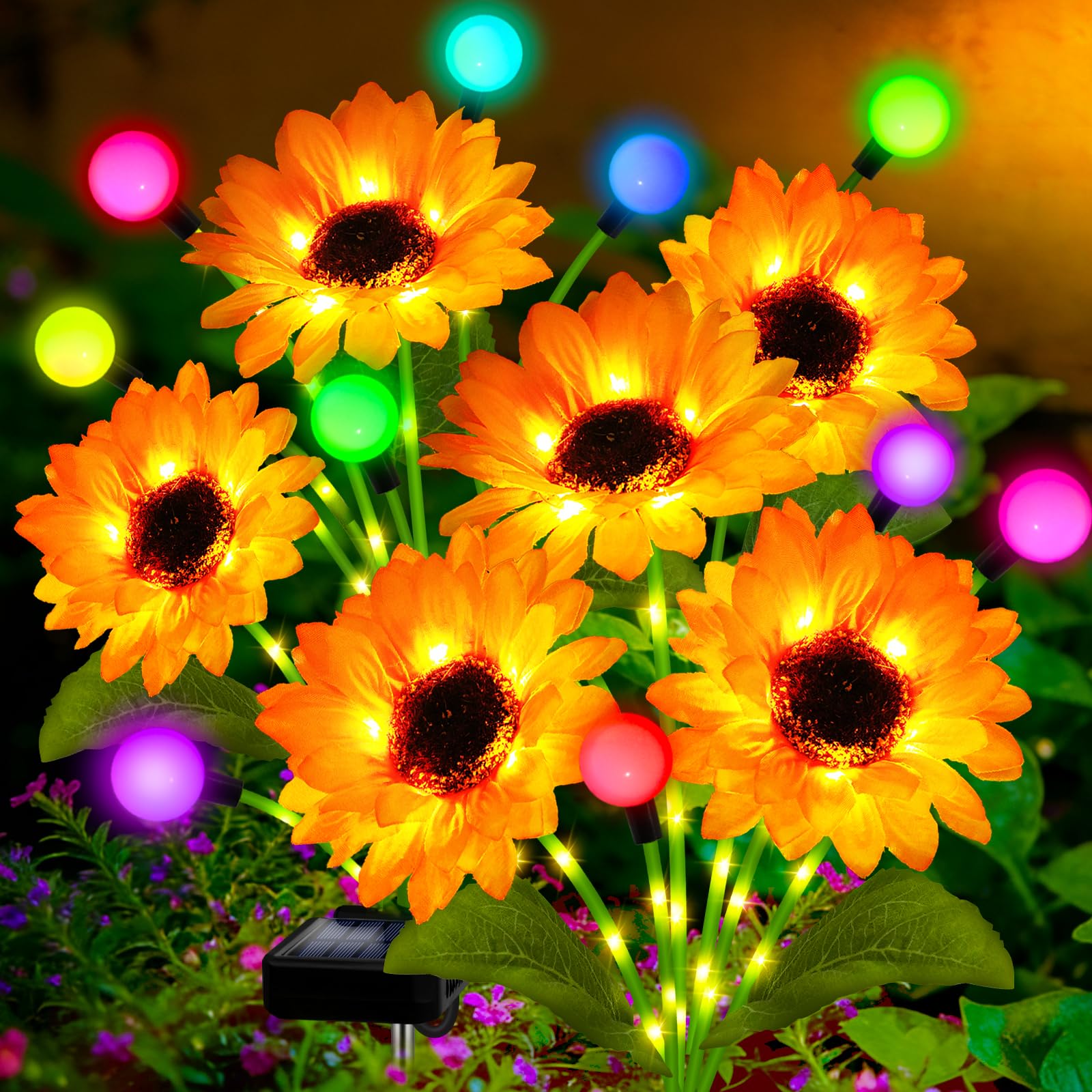 Solar Garden Lights-4 Pack Solar Sunflowers with Multicolor Changing Swaying Firefly Lights,Gifts for Mom Women Mothers Day Birt