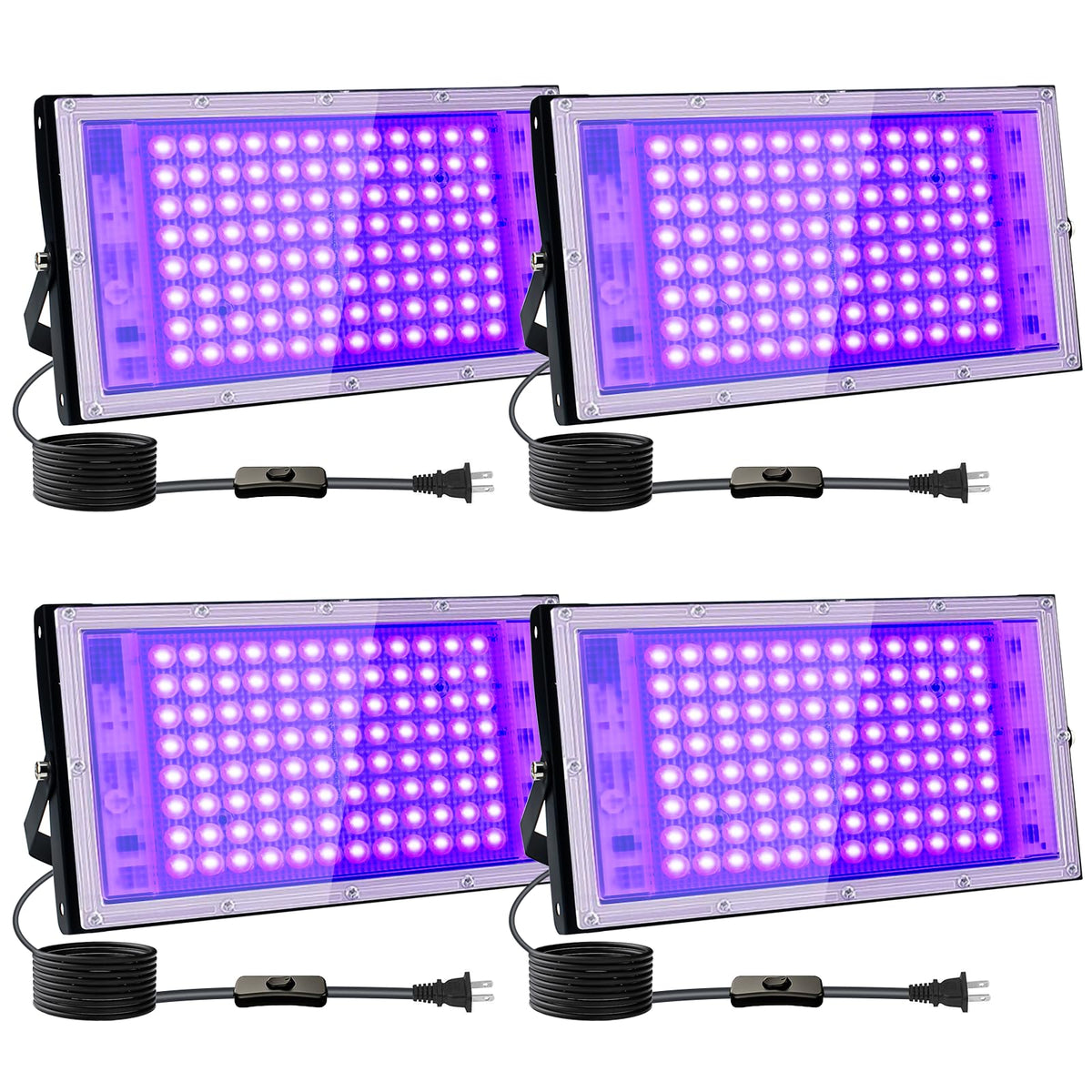 Indmird 4 Pack 100W UV Black Light, Black Lights for Glow Party, IP65 Waterproof, for Blac k Light Party, Stage Lighting, Hallow