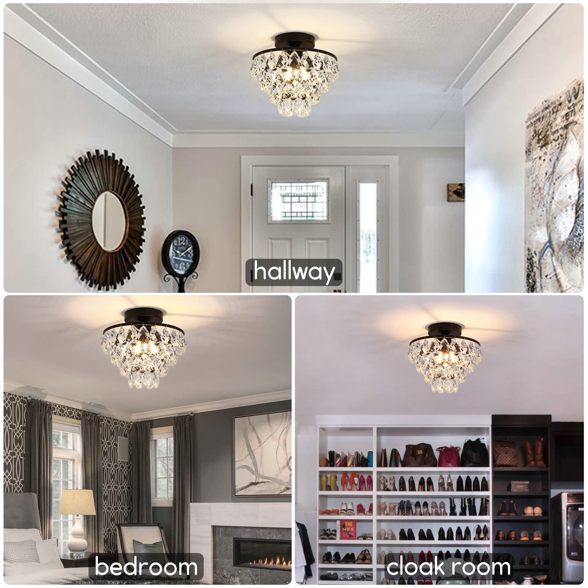 Luupyia Mini Crystal Chandelier Ceiling Light Small, Modern Crystal Ceiling Light For Hallway Overhead Fixtures Semi Flush Mount