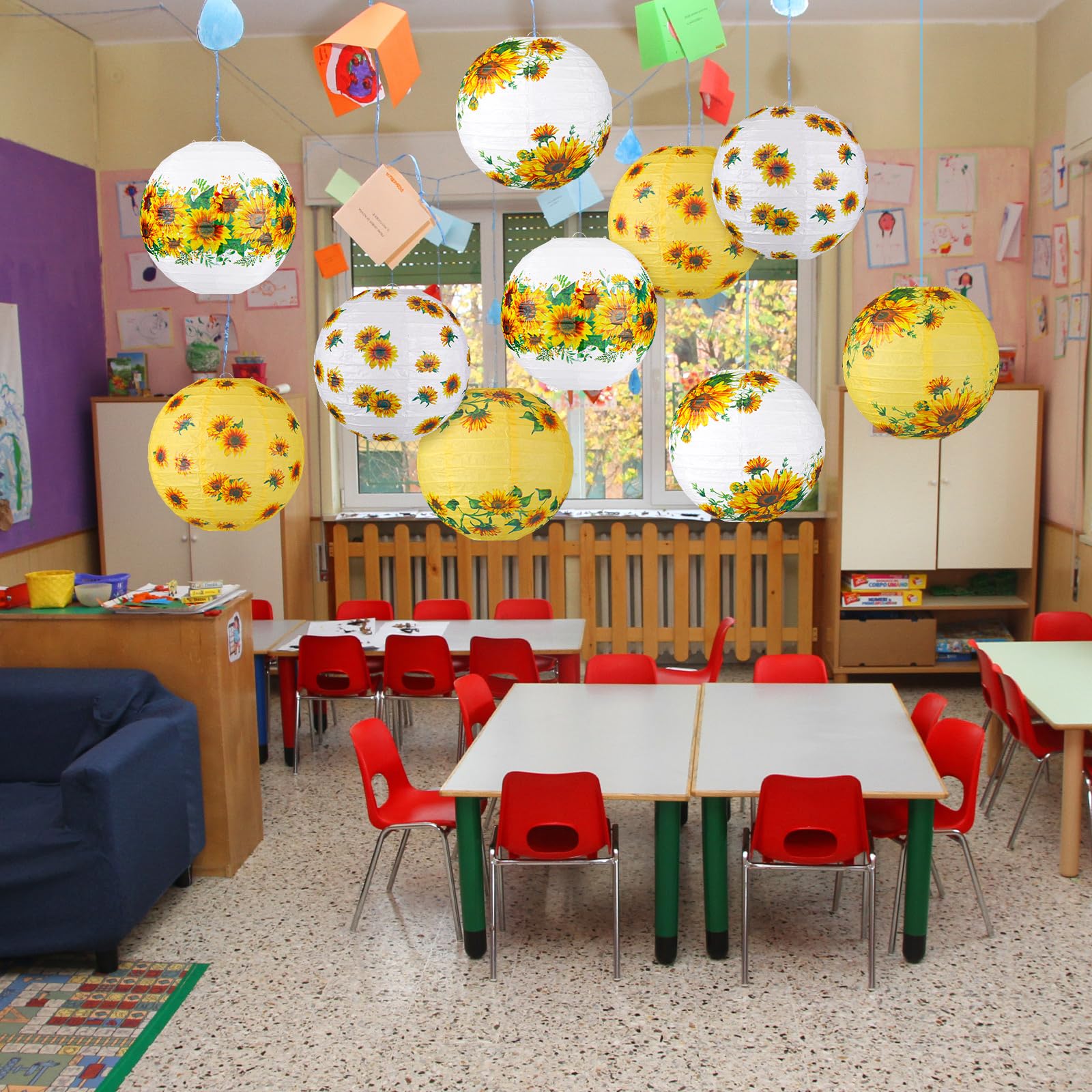 Panelee 12 Pcs Sunflower Paper Lanterns Party Decorations 8 Inch Hanging Round Paper Lanterns Hanging Paper Party Decorations Fo