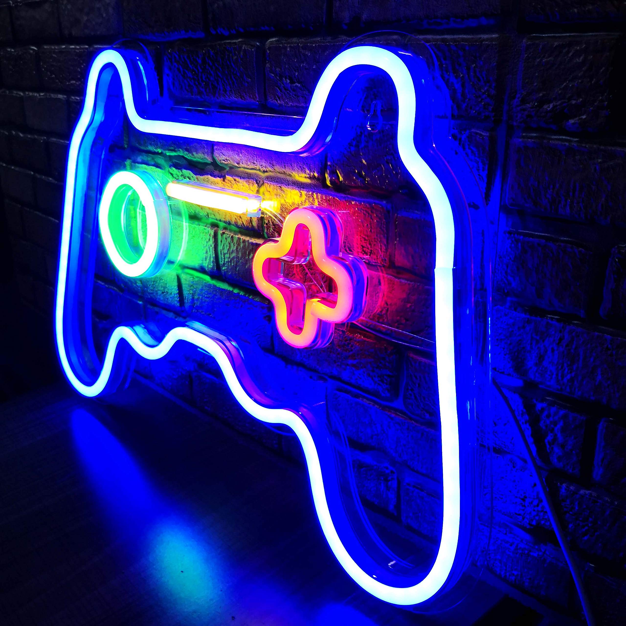 Led Game Neon Sign Gamepad Shape Led Sign Light Gamer Gift For Teen Boys Game Room Decor Bedroom Wall Gaming Wall Decoration Gaming Room Lightup Signs Accessories Video Game Battle Station Wall Signs
