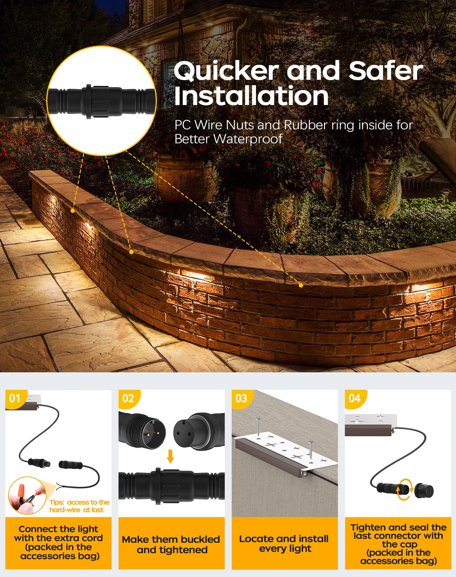 KIALUSH 7-Inch Step Lights, 6-Pack, 2.5W Low Voltage, IP67 Waterproof, Brown, Model PFS-1002
