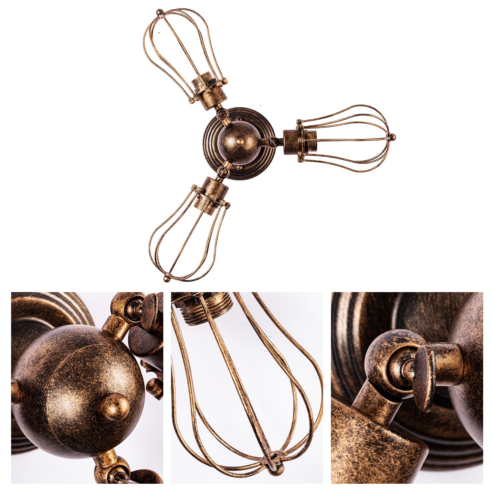 moonkist Vintage Ceiling Light Industrial Metal Fixture 3 Lights Rotatable Semi-Flush Mount Bronze Model MCLTG5019