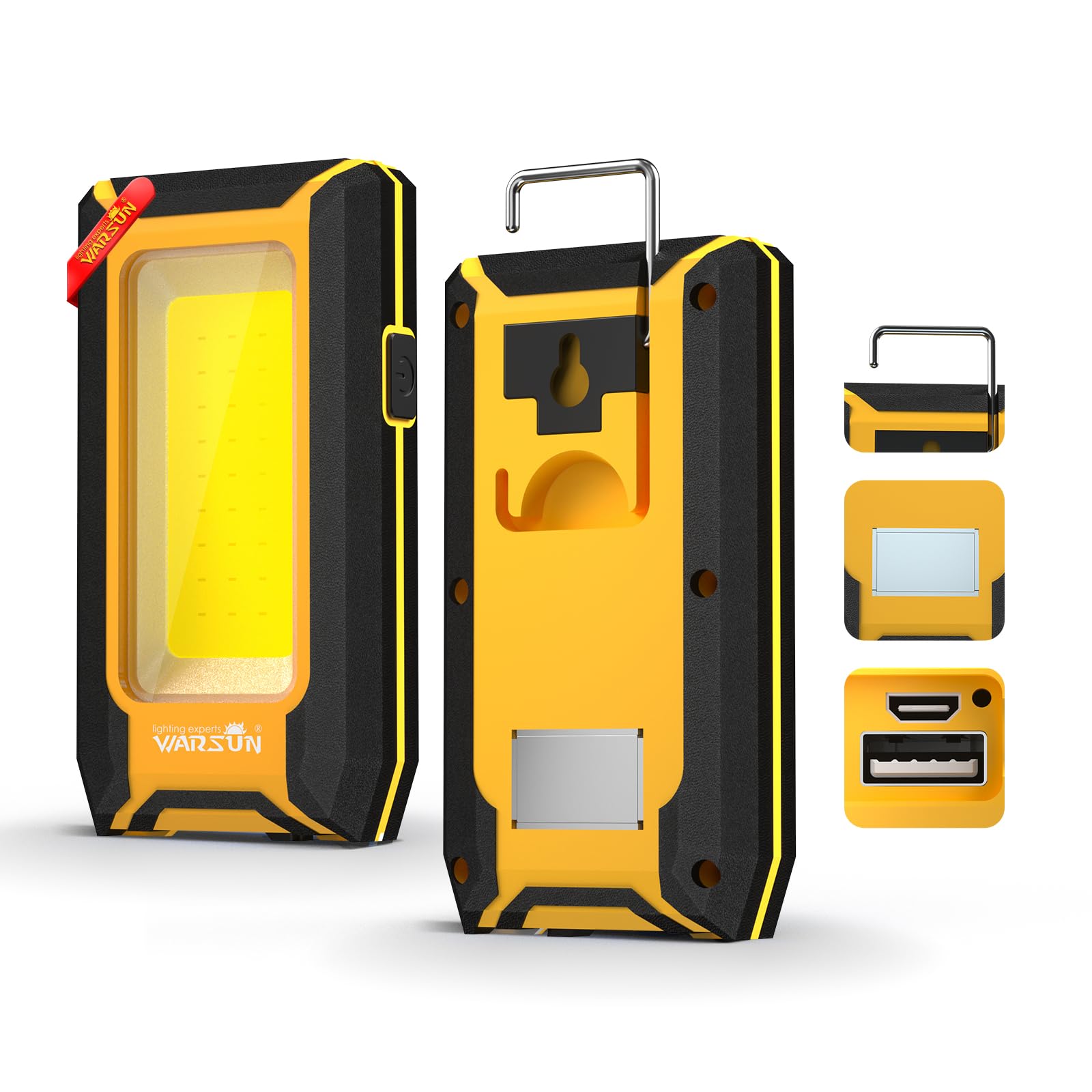 WARSUN 40W Rechargeable LED Work Light - 1500 Lumens, Magnetic, Yellow, Model Y39, 3 Lighting Modes, Ideal for Camping and Car Repair