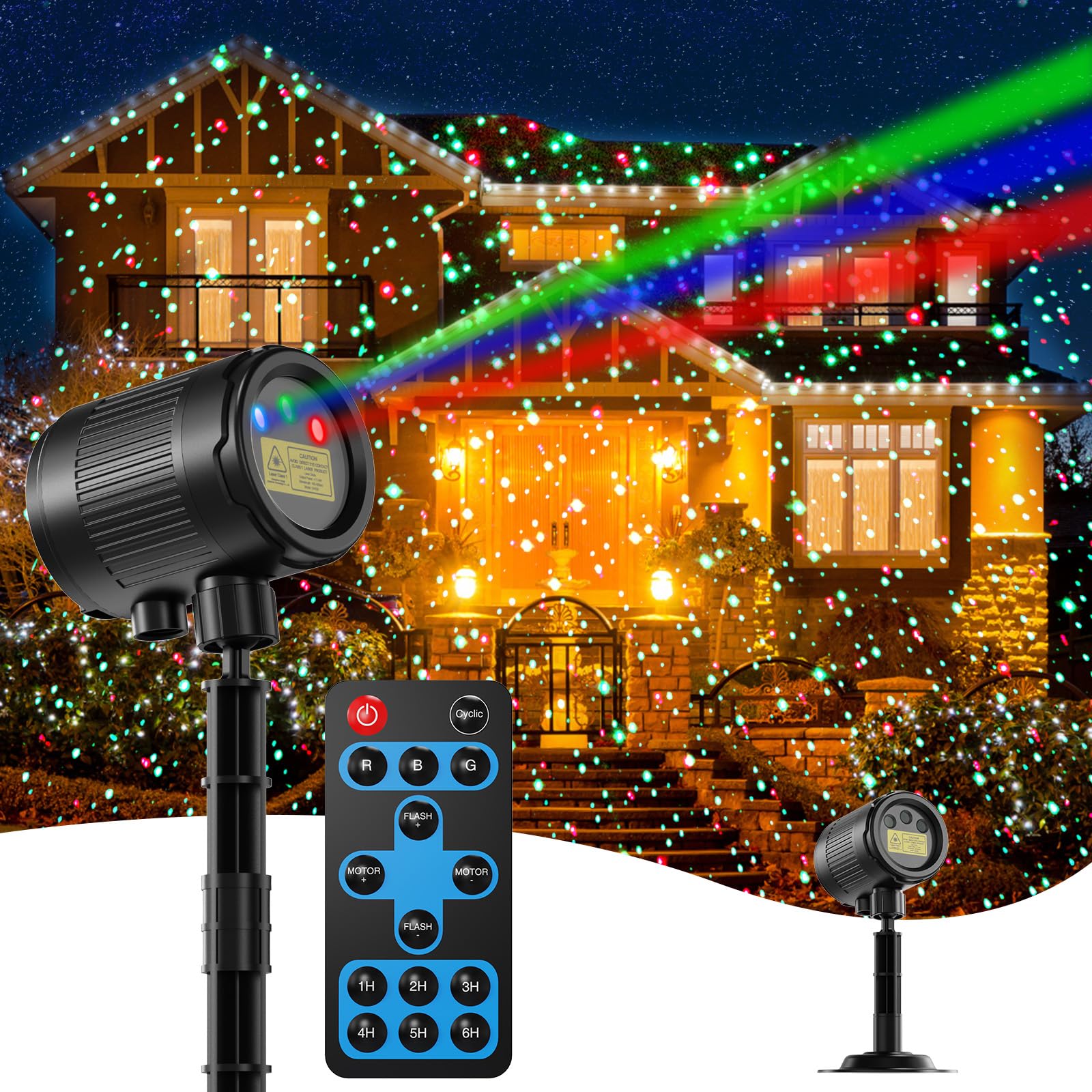 Christmas Projector Lights Outdoor, 3 Colors Rgb Christmas Light Outdoor With Remote Control, Ip65 Waterproof Cold Resistant Chr