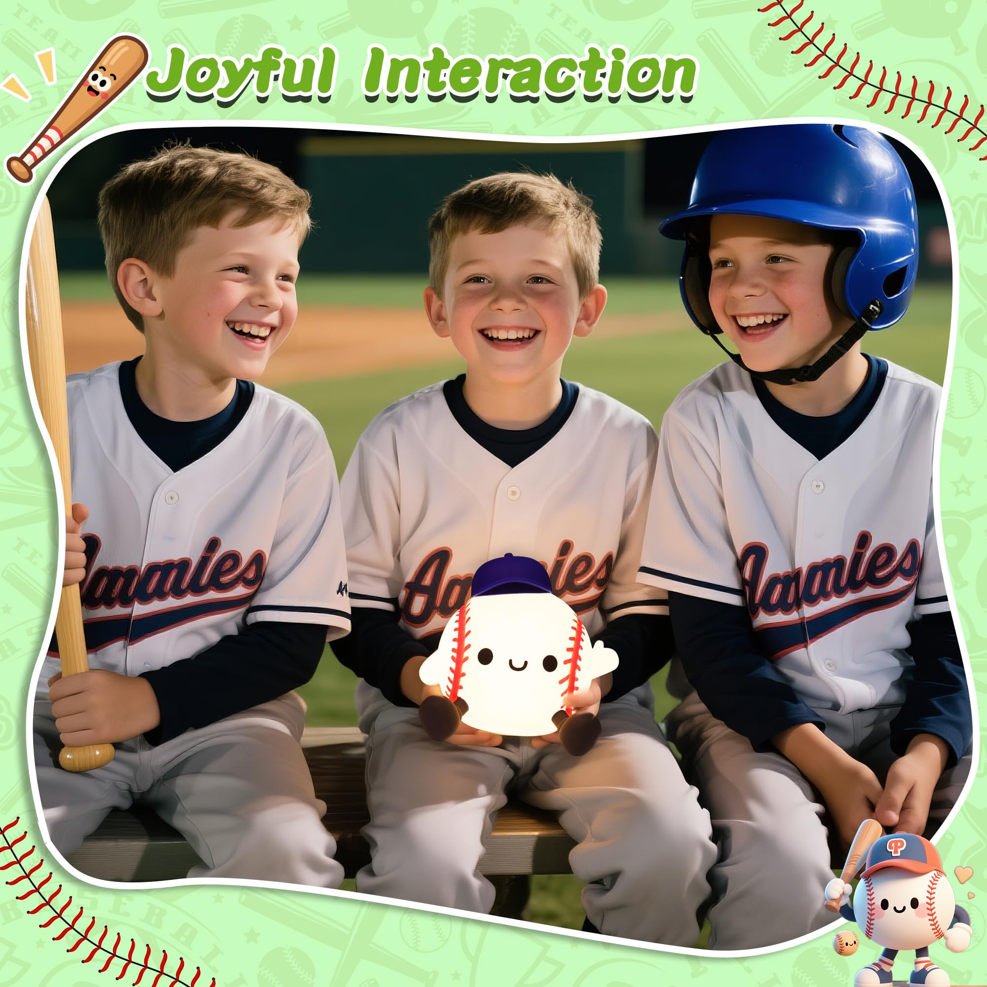 OkiyiD Baseball Night Light, Dimmable USB Silicone Lamp, 16.9x9.6x11.9cm, Pink, Model OK-GJ001-999, Ideal for